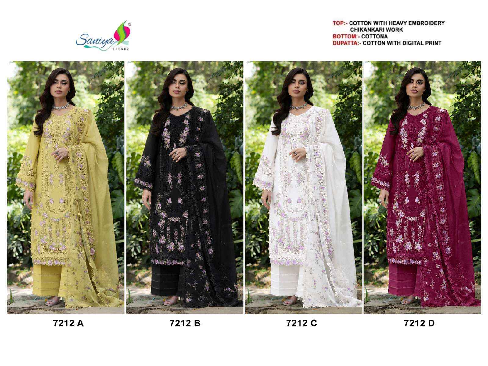 Saniya Trendz 7212 Abcd Exclusive Pakistani Salwar Kameez _ Surat Wholesale Market Price ( 4 Pcs Catalog )