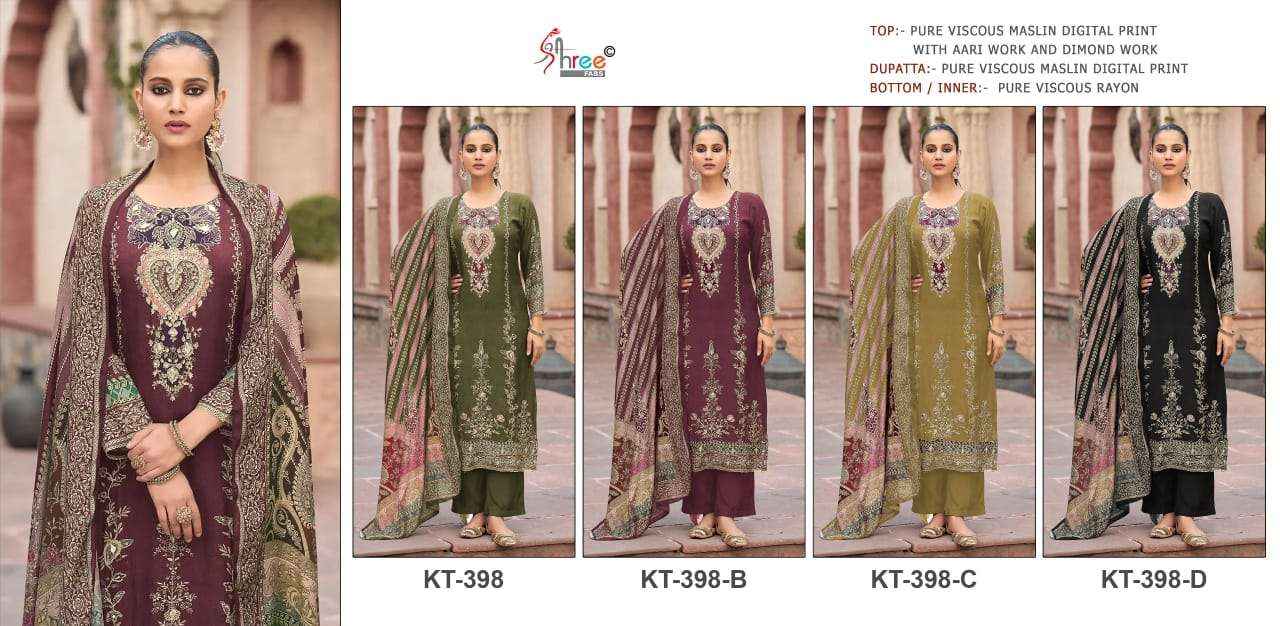 Shree Fabs Kt 398 Abcd Designer Muslin Pakistani Suit Wholesale Price ( 4 Pcs Catalog )