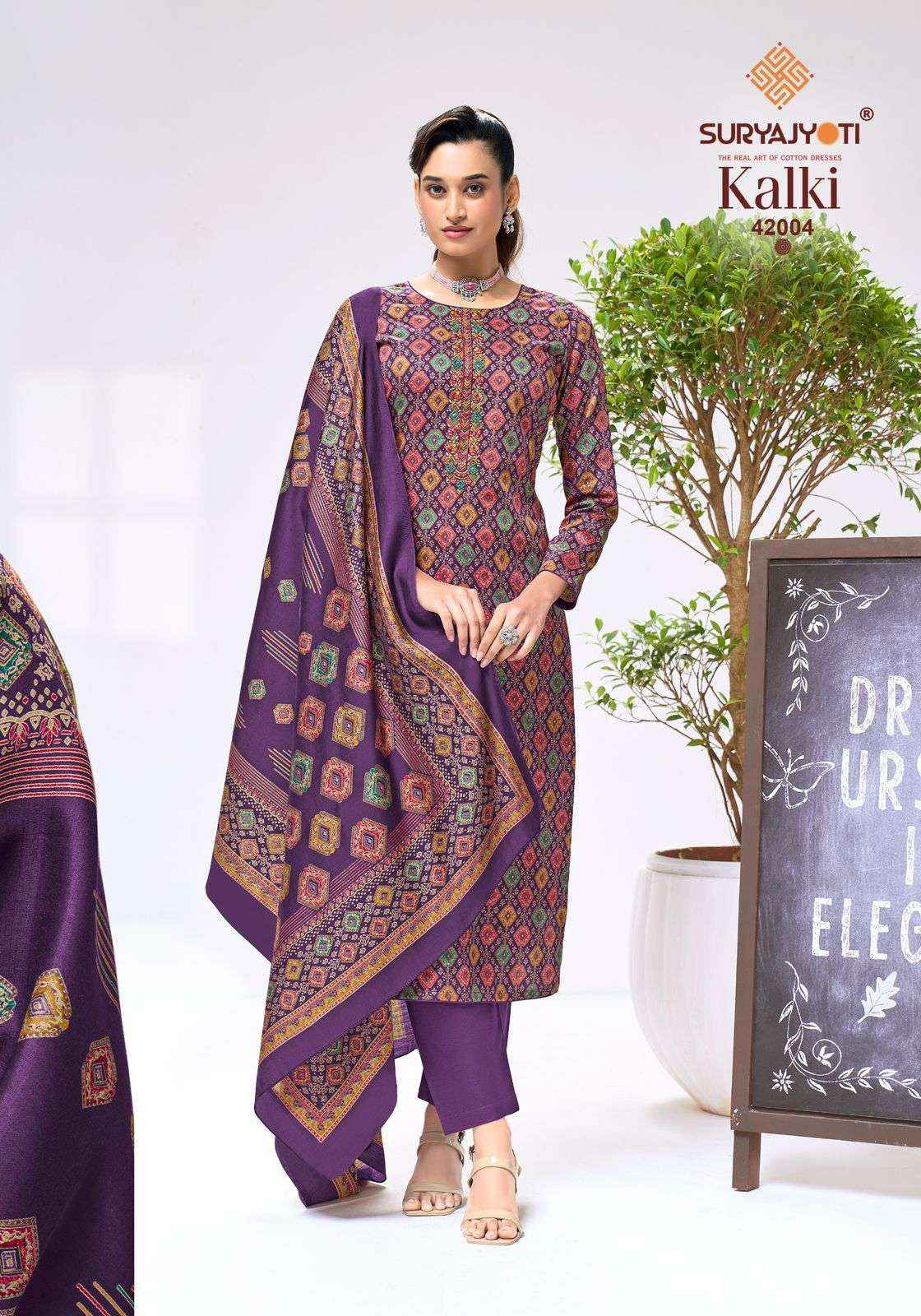 Suryajyoti Kalki Vol 42 Fancy Jam Satin Salwar Suit _ Surat Wholesale Market Price ( 8 Pcs Catalog )