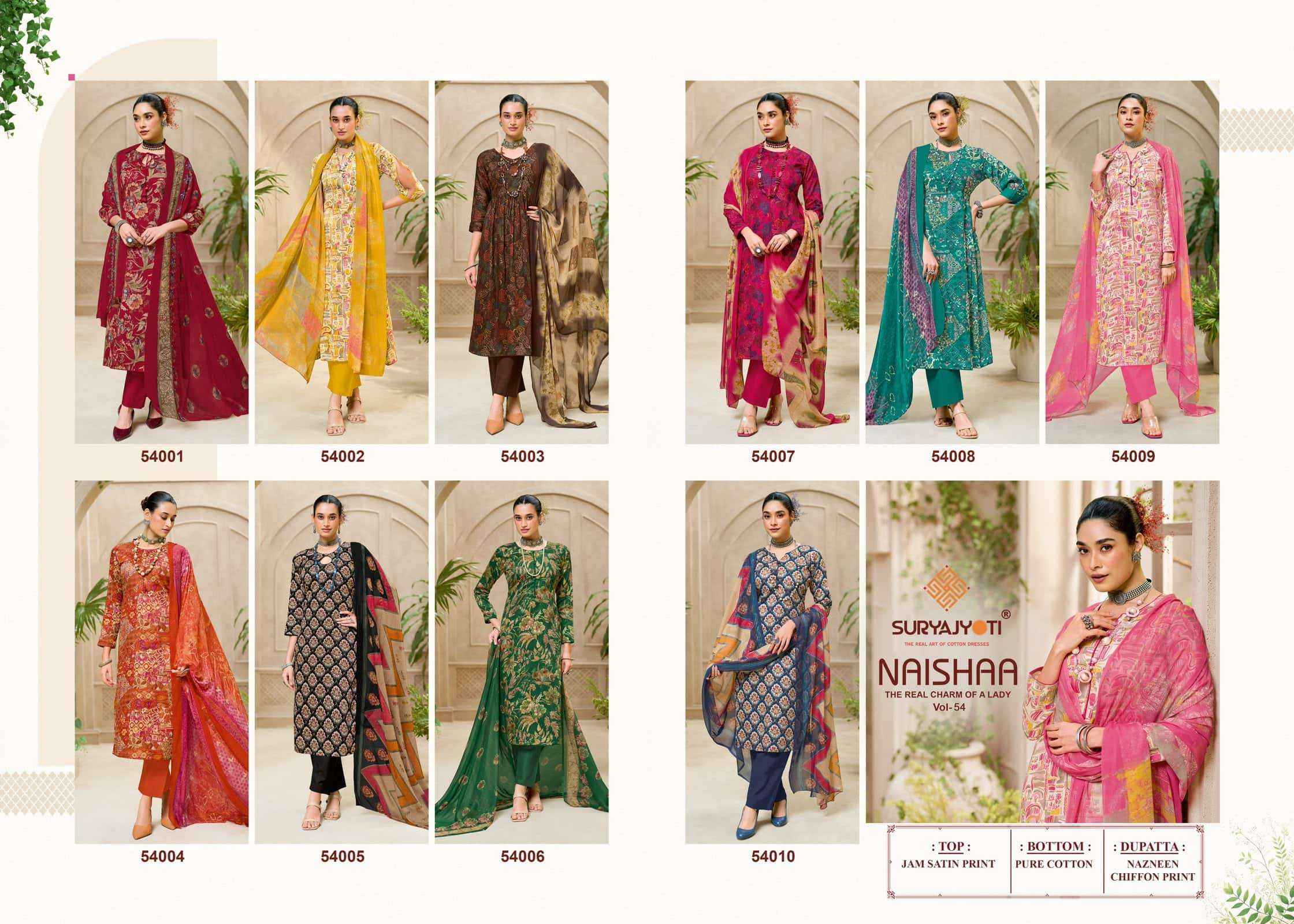 Suryajyoti Naishaa Vol 54 Jam Satin Dress Material Wholesale India