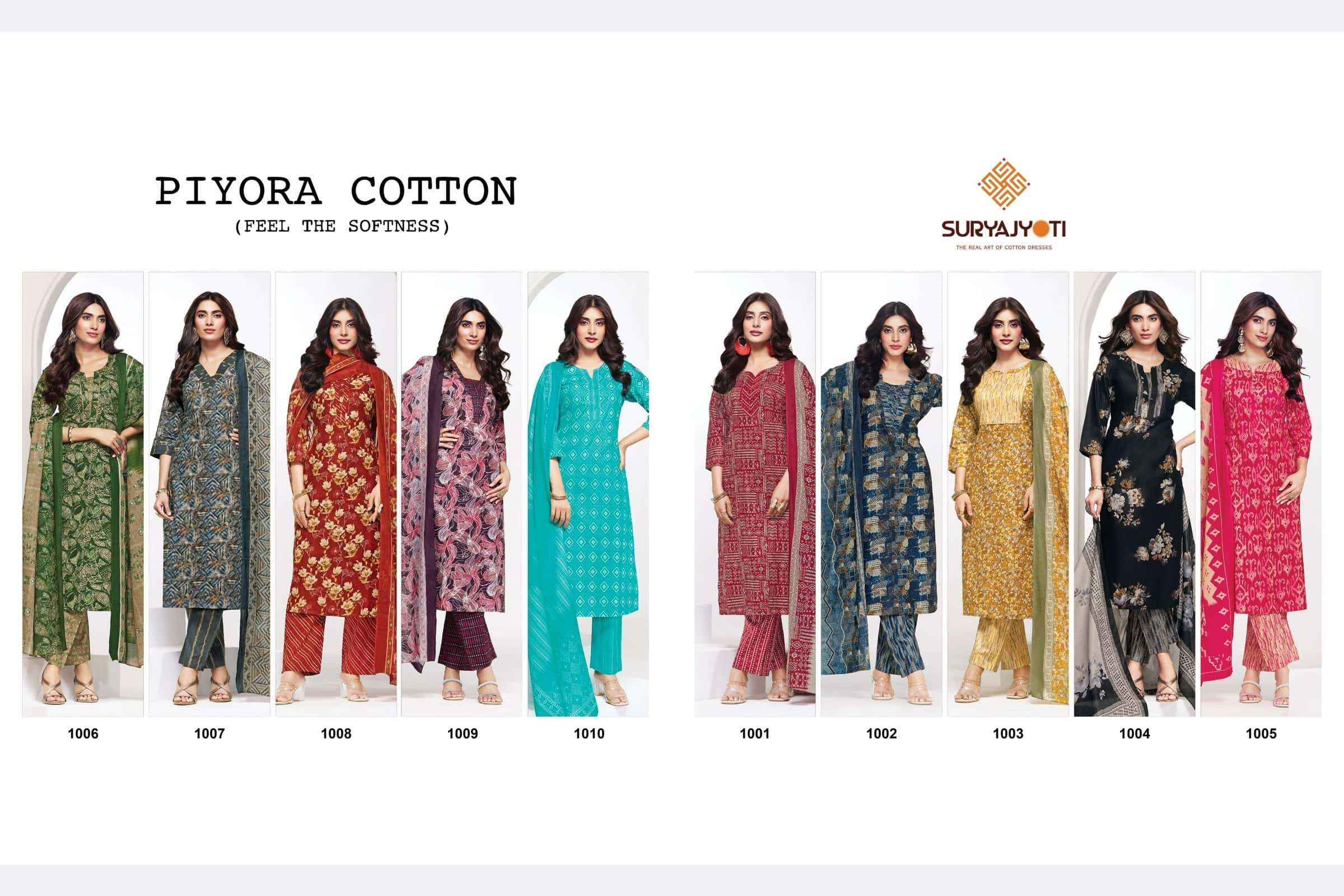 Suryajyoti Piyora Cotton Pure Lawn Ladies Dress Material, Surat Wholesale ( 8 Pcs Catalogue )