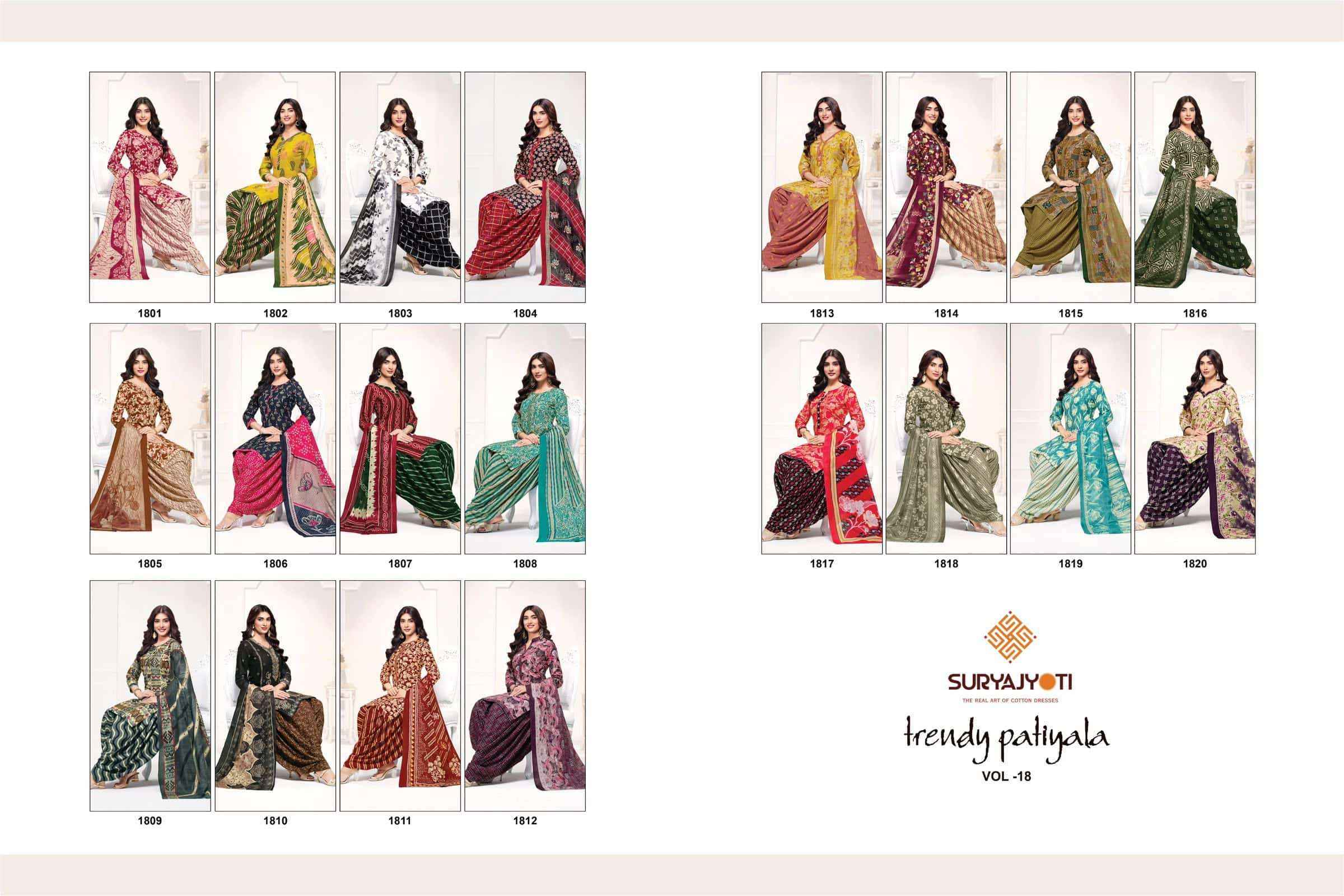 Suryajyoti Trendy Patiyala Vol 18 Premium Wear Cotton Salwar Kameez _ Surat Wholesale Market Price ( 20 Pcs Catalog )