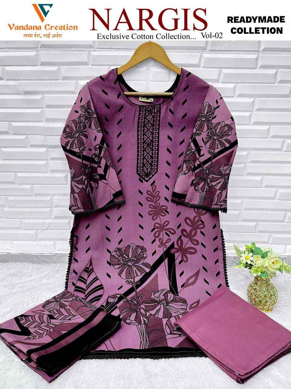 Vandana Fashion Nargis Vol 2 Readymade Karachi Cotton 3 Pec Suit _ Surat Wholesale Market Price ( 8 Pcs Catalog )