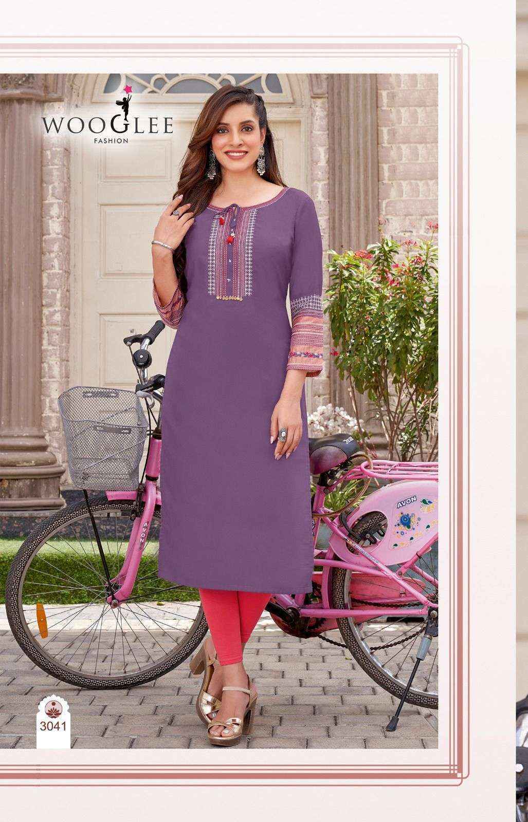 Wooglee Salonee Vol 8 Heavy Rayon Handwork Long Straight Kurti Wholesale Catalog (Set of 6 Pcs)
