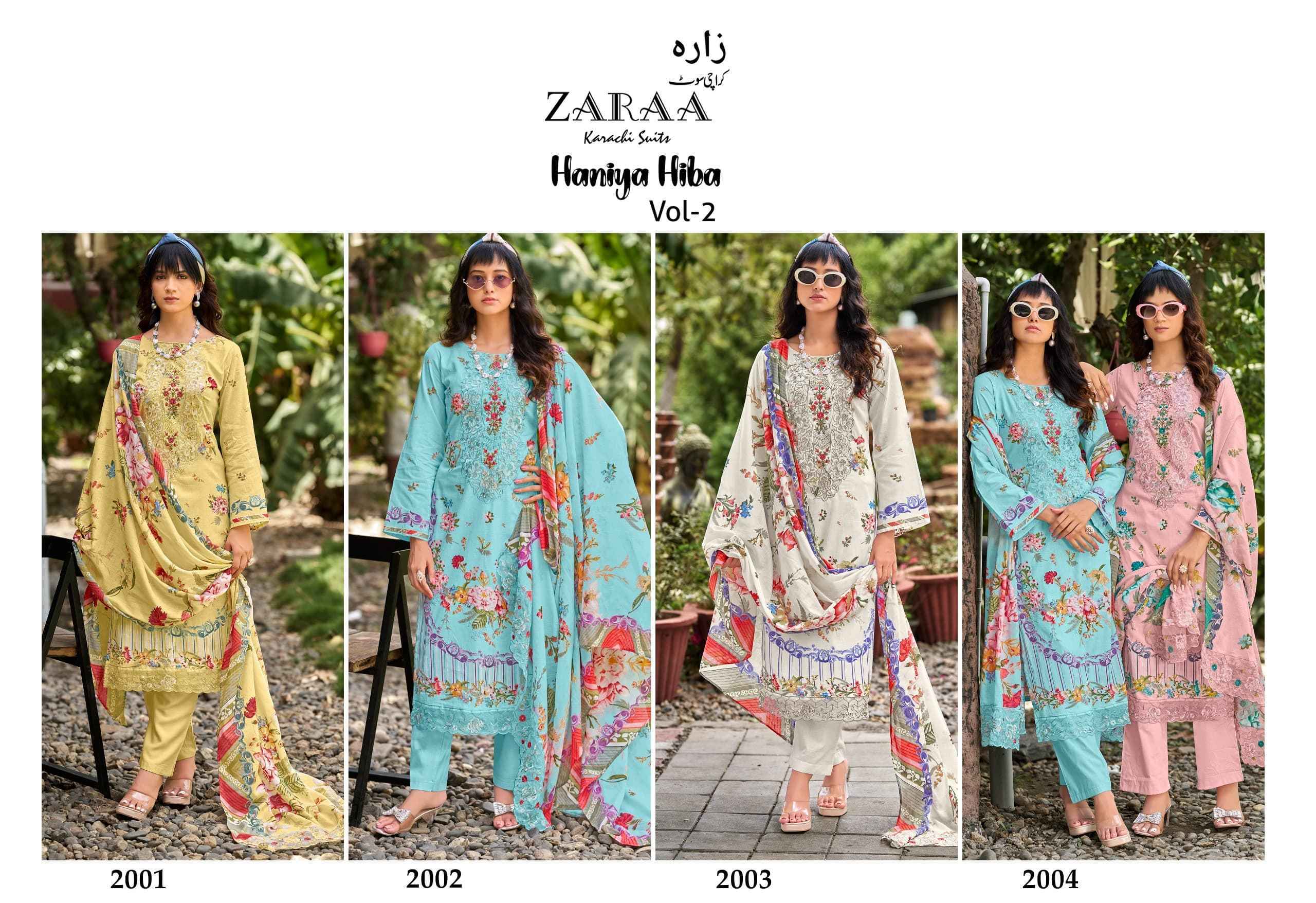 Zaraa Bushra Haniya Hiba Vol 2 Camric Dress Material - Surat Wholesaler ( 4 pcs Catalogue )