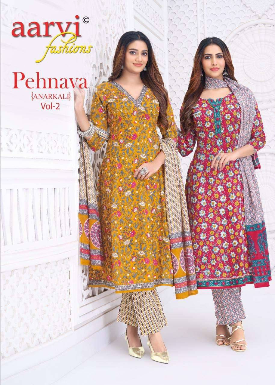 Aarvi Fashion Pehnava Vol 2 Cotton Anarkali Suits 8 Pcs Catalog