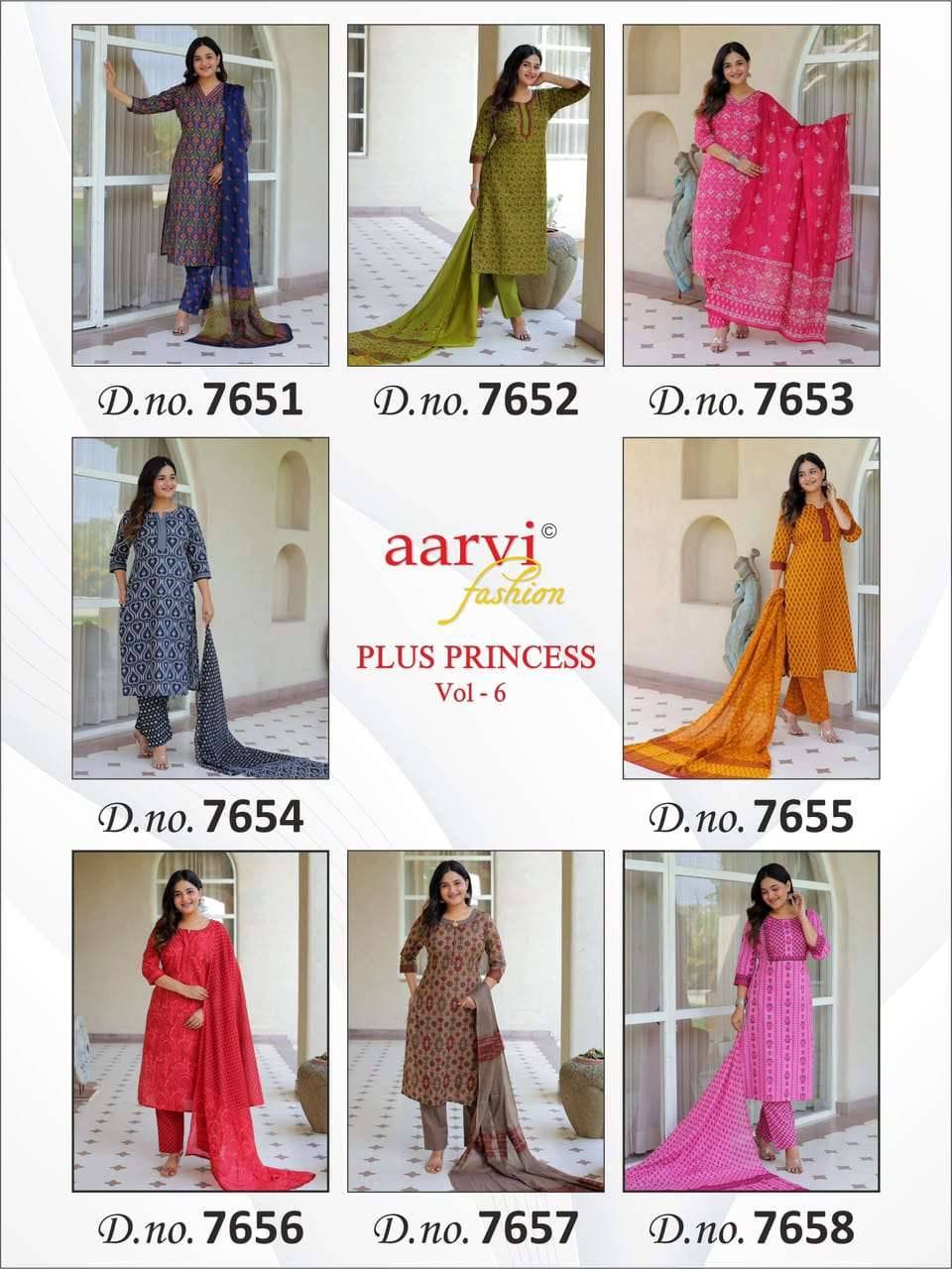 Aarvi Fashion Plus Princess Vol 6 Pure Cotton Readymade Suits 8 Pcs Catalog