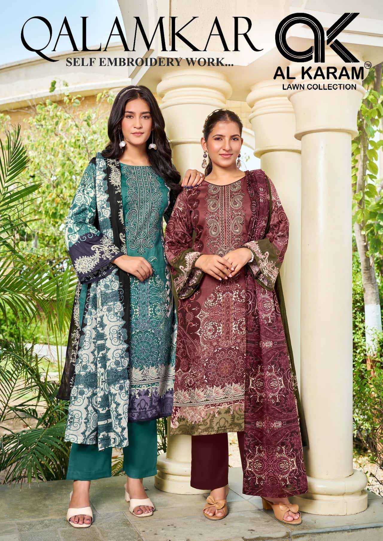 Al Karam Qalamkar Pure Lawn Cotton Dress Material 6Pcs Catalog