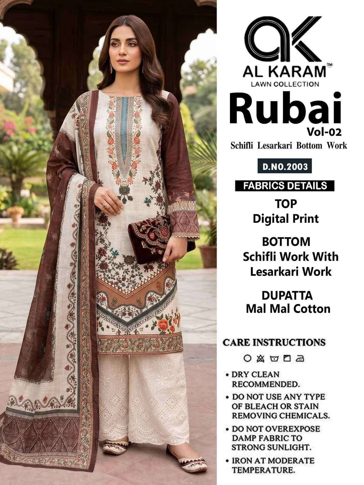Al Karam Rubai Vol 2 Cotton Dress Material 6 pcs Catalog