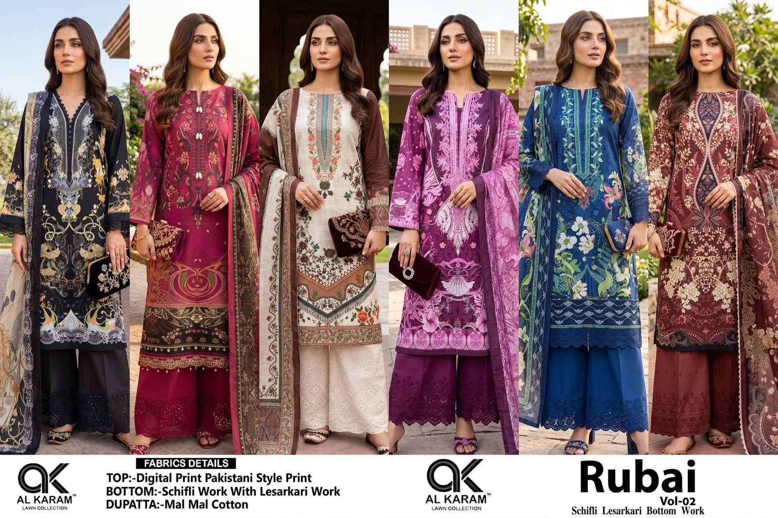 Al Karam Rubai Vol 2 Cotton Dress Material 6 pcs Catalog