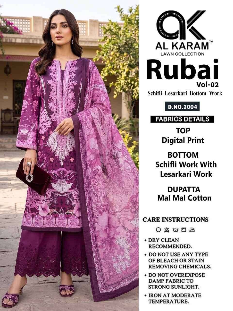 Al Karam Rubai Vol 2 Cotton Dress Material 6 pcs Catalog