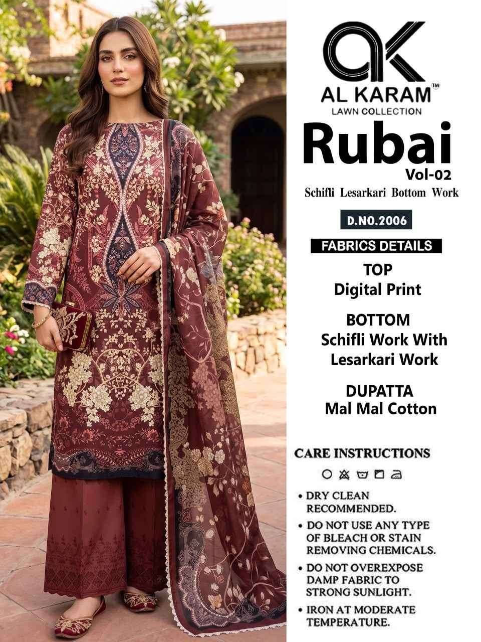 Al Karam Rubai Vol 2 Cotton Dress Material 6 pcs Catalog