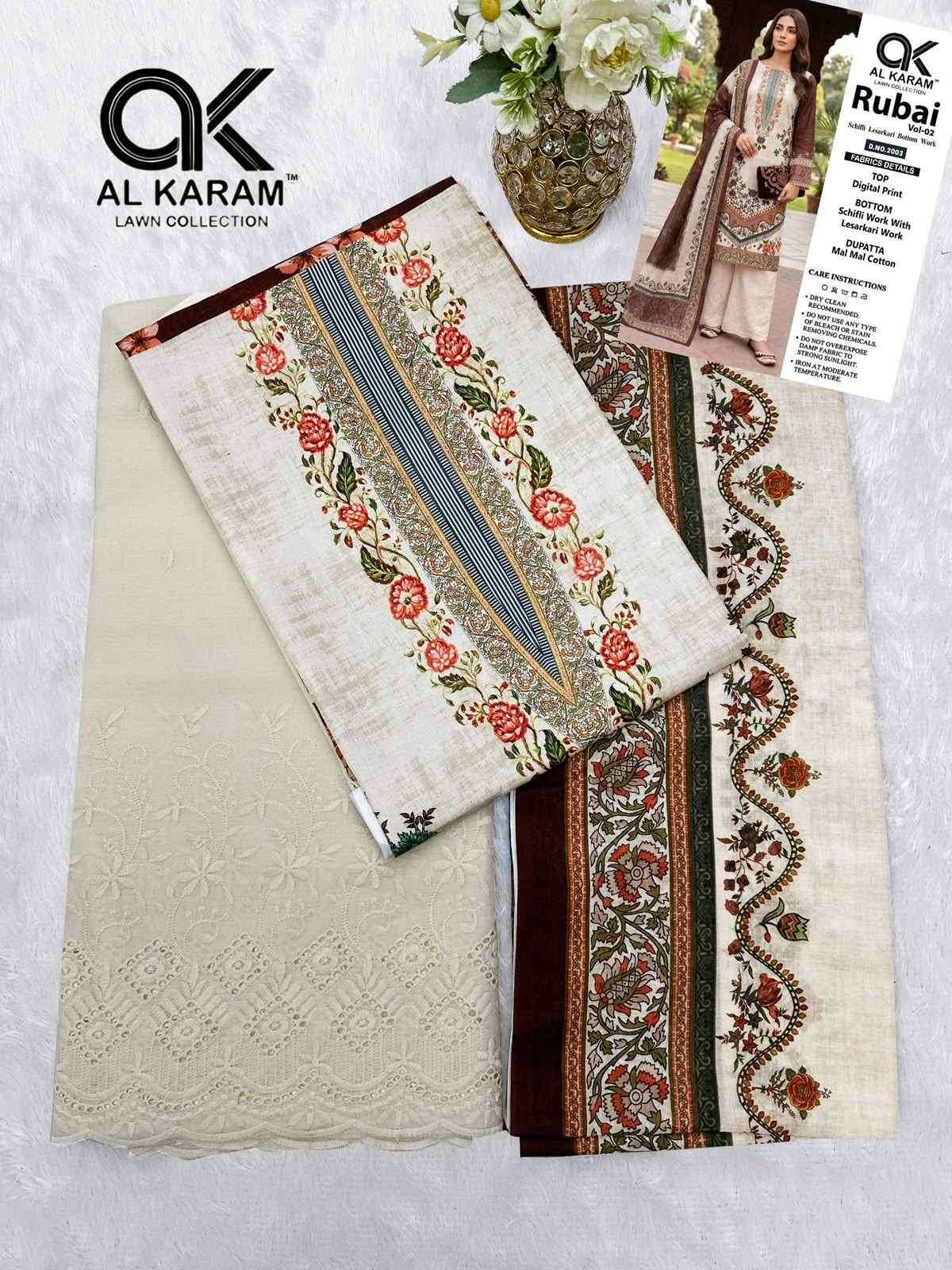 Al Karam Rubai Vol 2 Cotton Dress Material 6 pcs Catalog