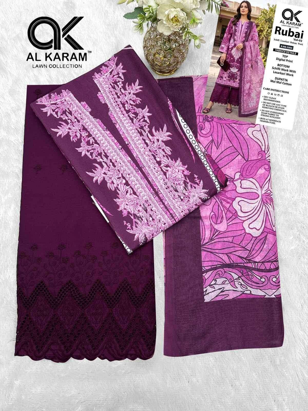 Al Karam Rubai Vol 2 Cotton Dress Material 6 pcs Catalog