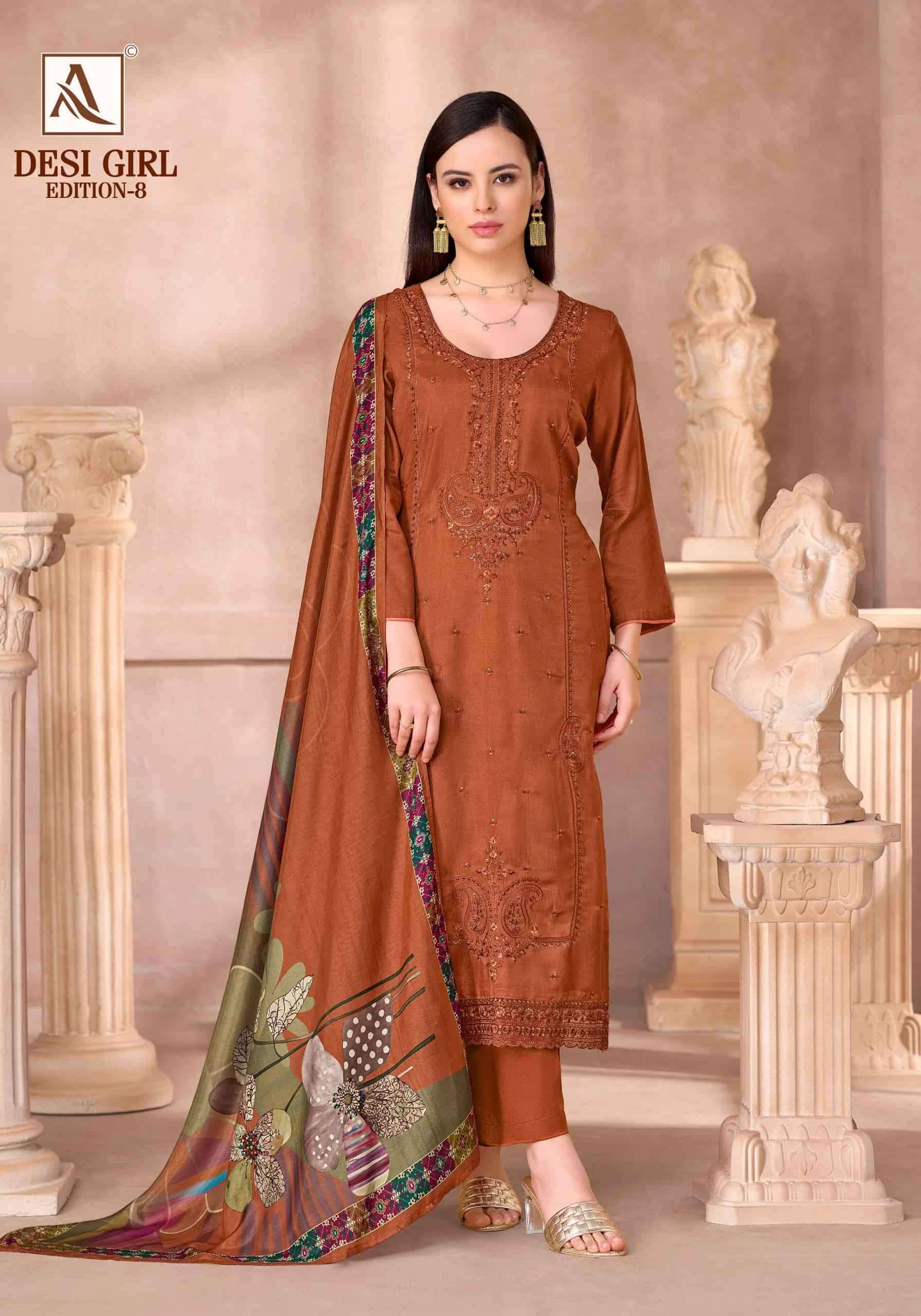 Alok Suit Desi Girl Edition 8 Designer Muslin Dress Material 6 Pcs Catalogue