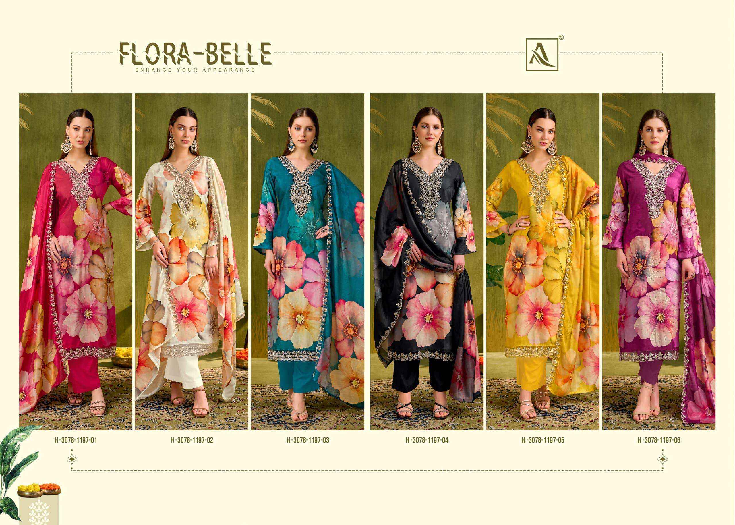 Alok Suit Flora Belle Muslin Suits | Cheapest Manufacturer Rate Online ( 6 Pcs Set )