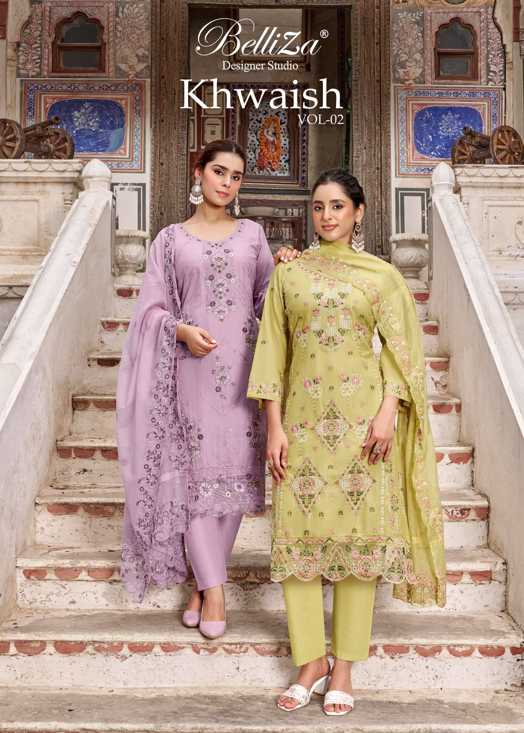 BELLIZA KHWAISH VOL 2 LAWN COTTON DRESS MATERIAL 6 PCS CATALOG