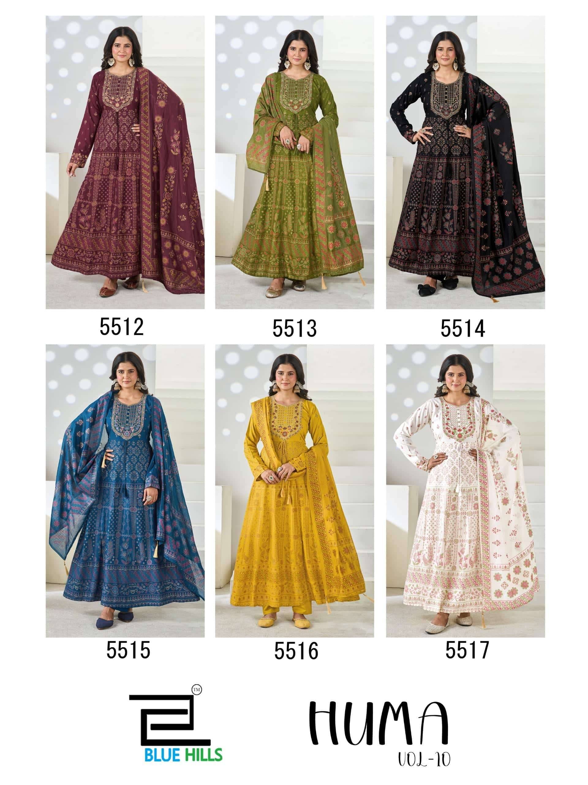Blue Hills Huma Vol 10 Premium Anarkali Style 3 Piece Suit 6 Pcs Set Catalog 