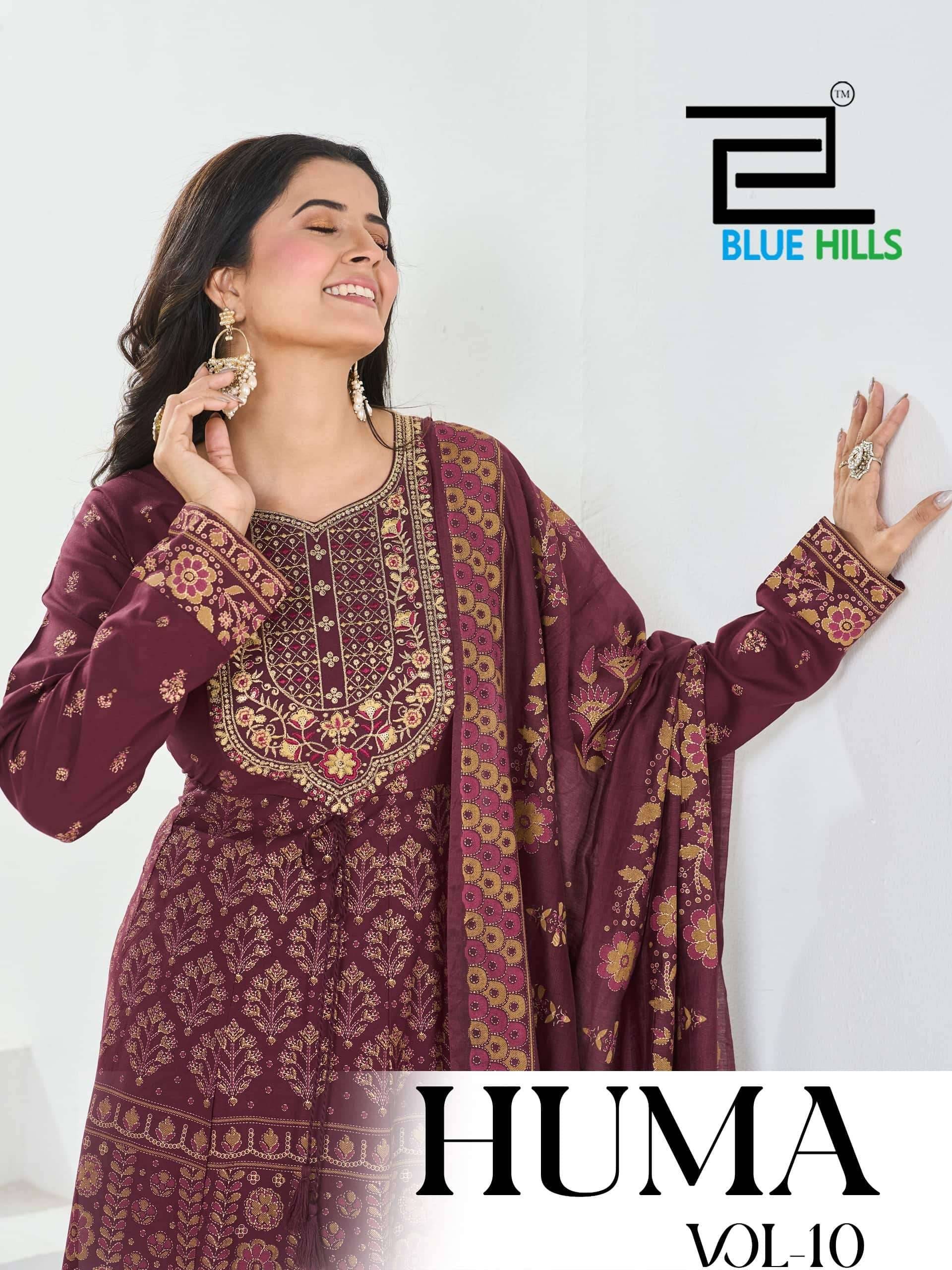 Blue Hills Huma Vol 10 Premium Anarkali Style 3 Piece Suit 6 Pcs Set Catalog 