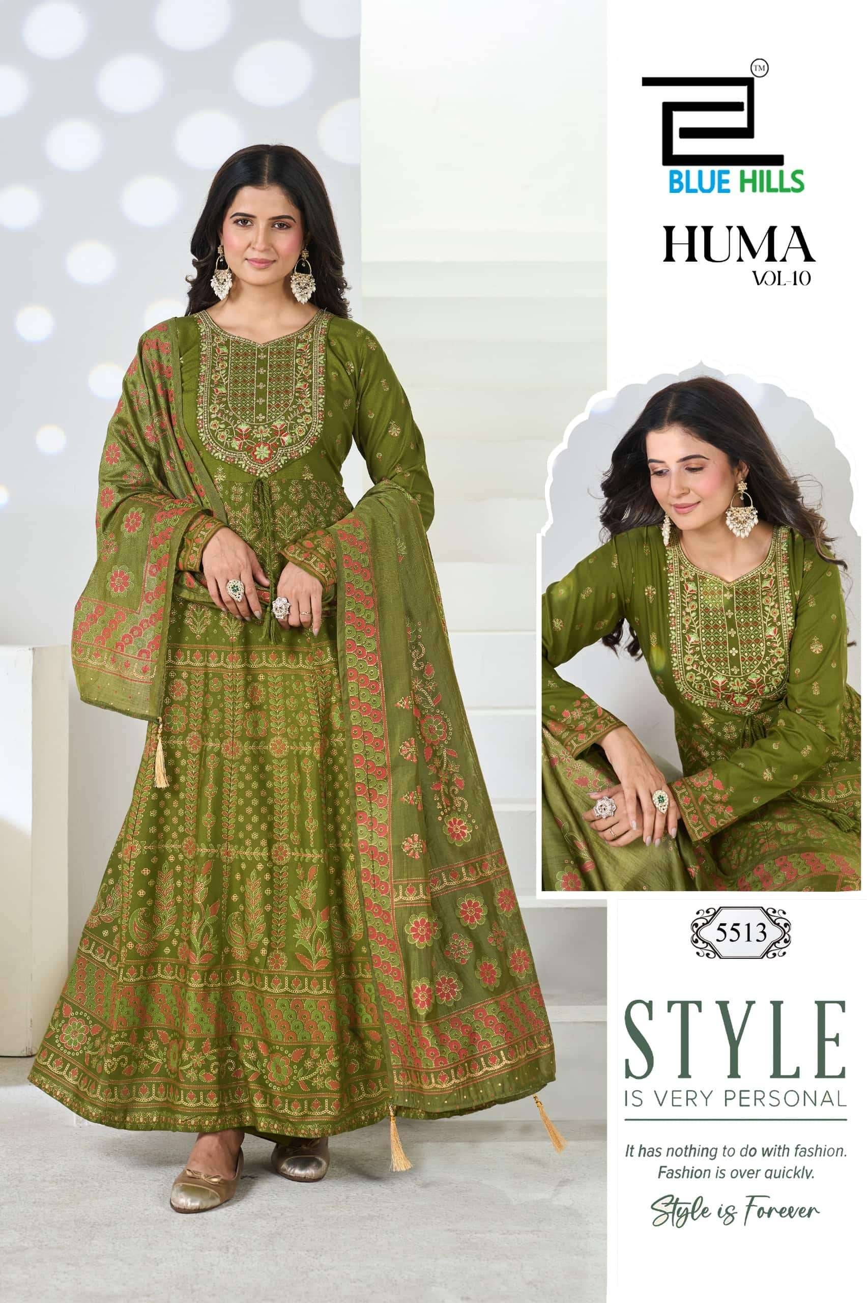 Blue Hills Huma Vol 10 Premium Anarkali Style 3 Piece Suit 6 Pcs Set Catalog 