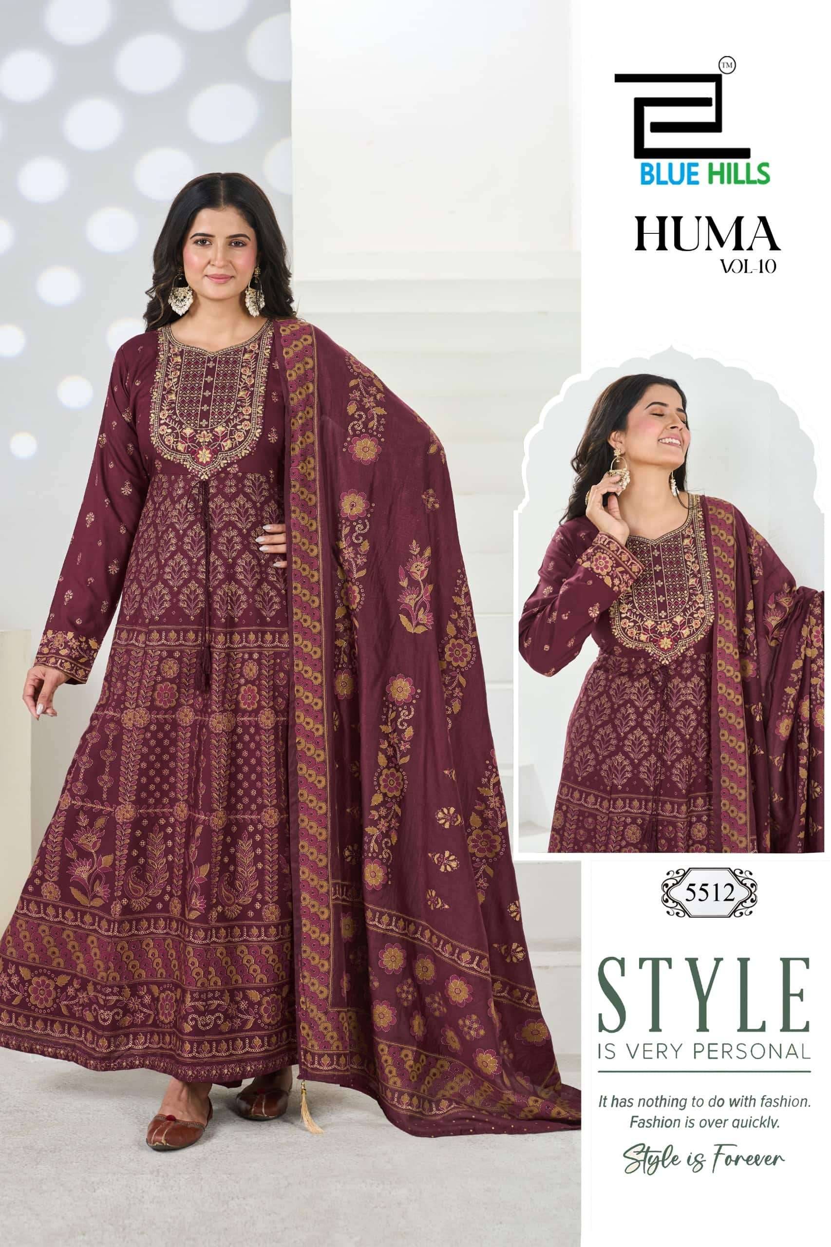 Blue Hills Huma Vol 10 Premium Anarkali Style 3 Piece Suit 6 Pcs Set Catalog 