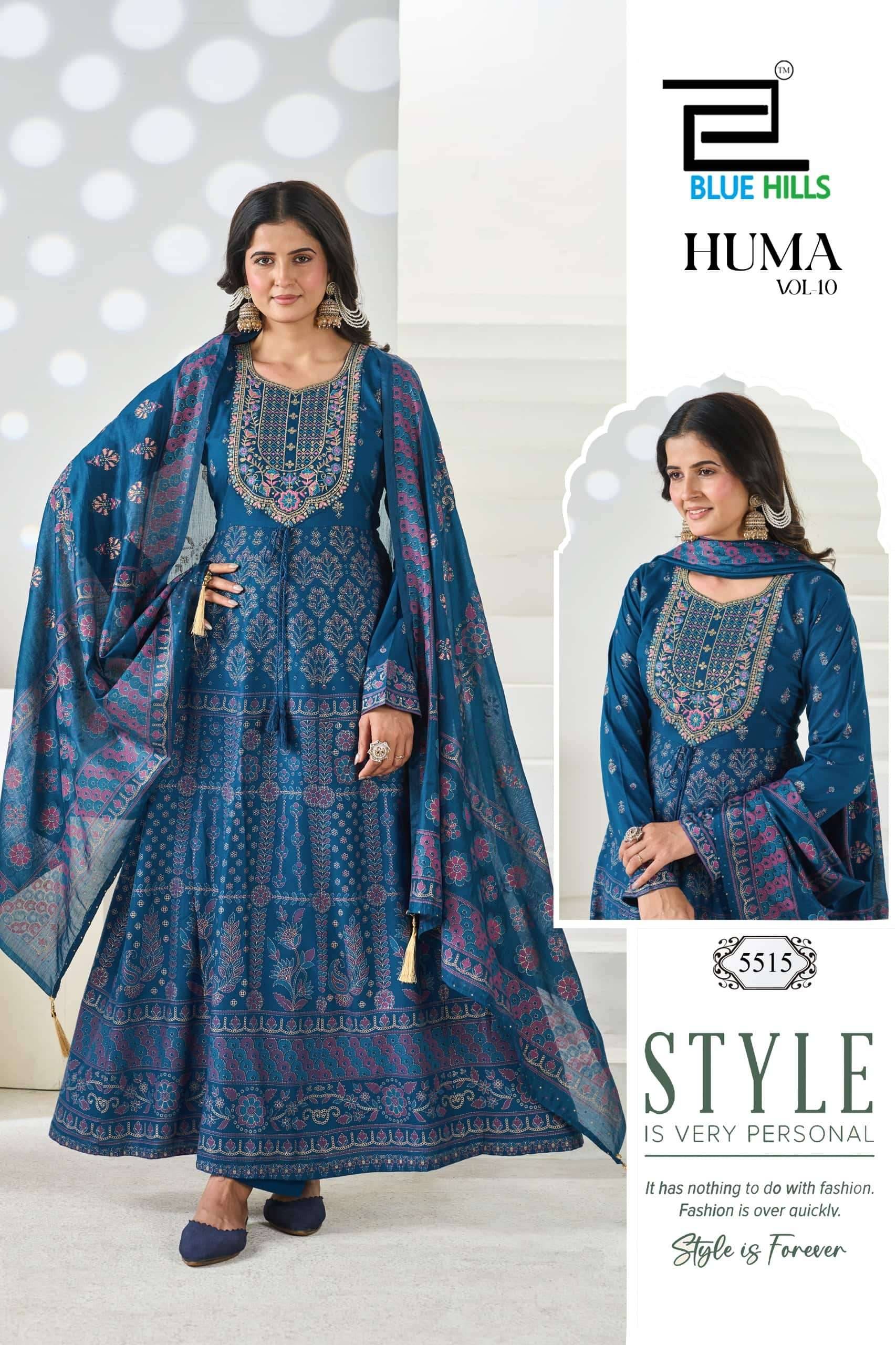 Blue Hills Huma Vol 10 Premium Anarkali Style 3 Piece Suit 6 Pcs Set Catalog 