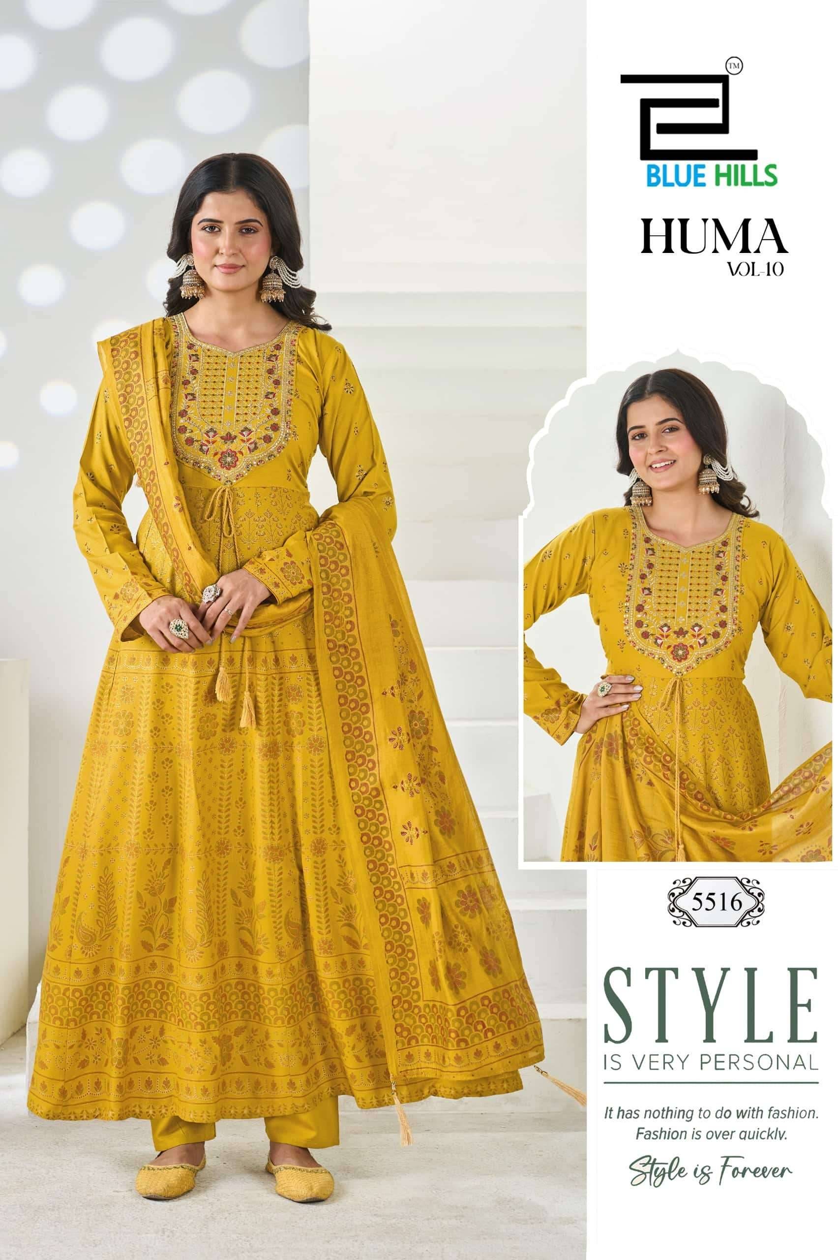 Blue Hills Huma Vol 10 Premium Anarkali Style 3 Piece Suit 6 Pcs Set Catalog 