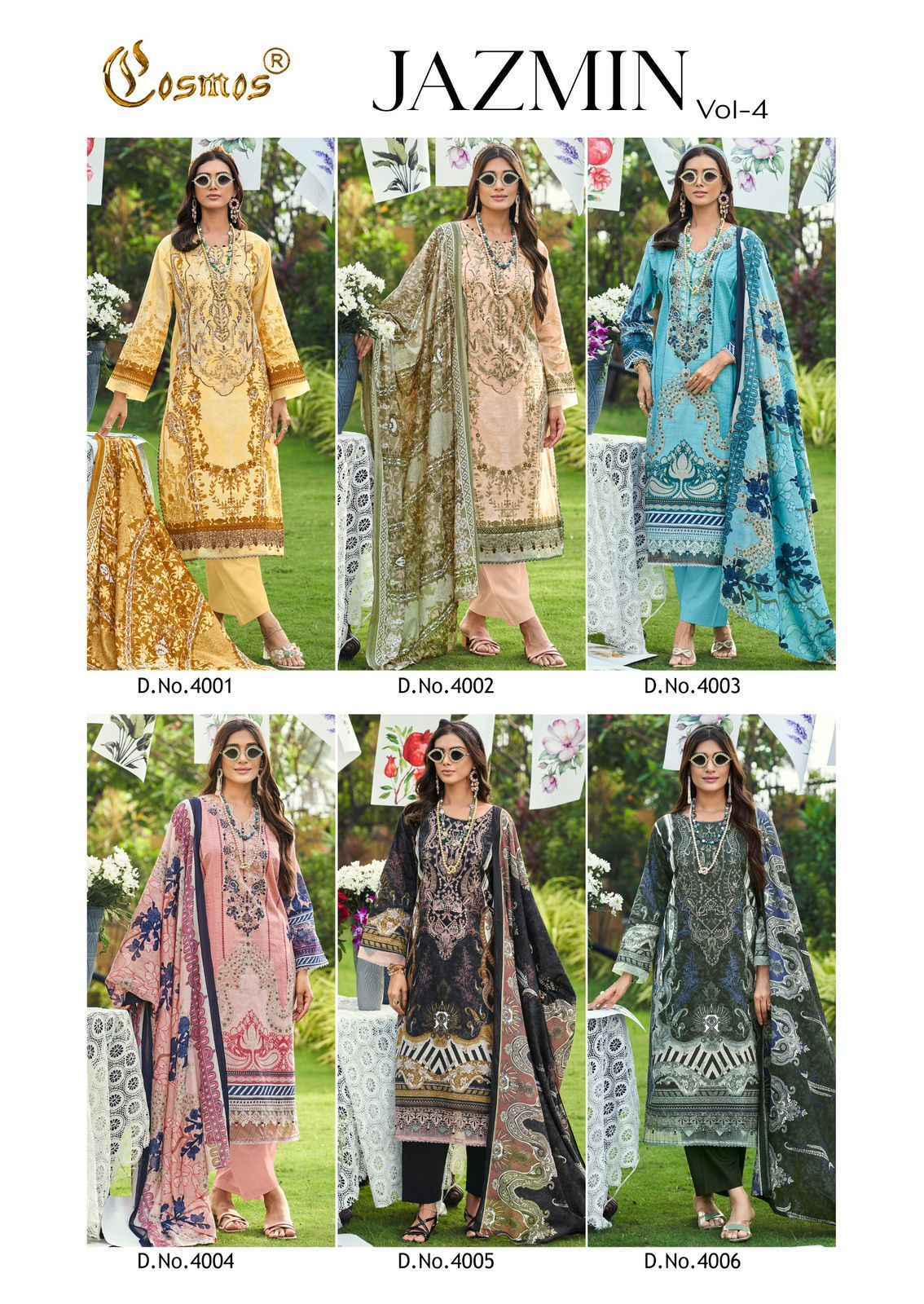 Cosmos Jazmin Vol 4 Lawn Suits | Verified B2B garment supplier Surat market ( 6 Pcs Catalogue )