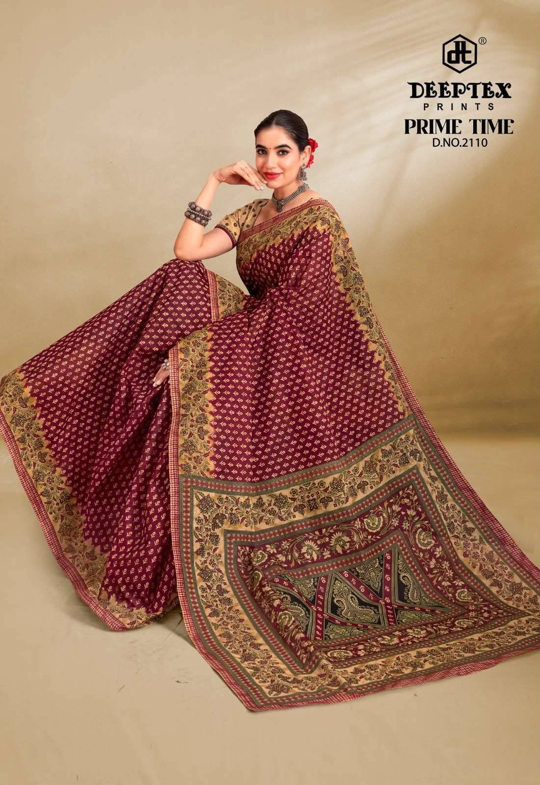 Deeptex Prime Time Vol 21 Daily Wear Heavy Cotton Saree Set 10 Pcs Catalog 