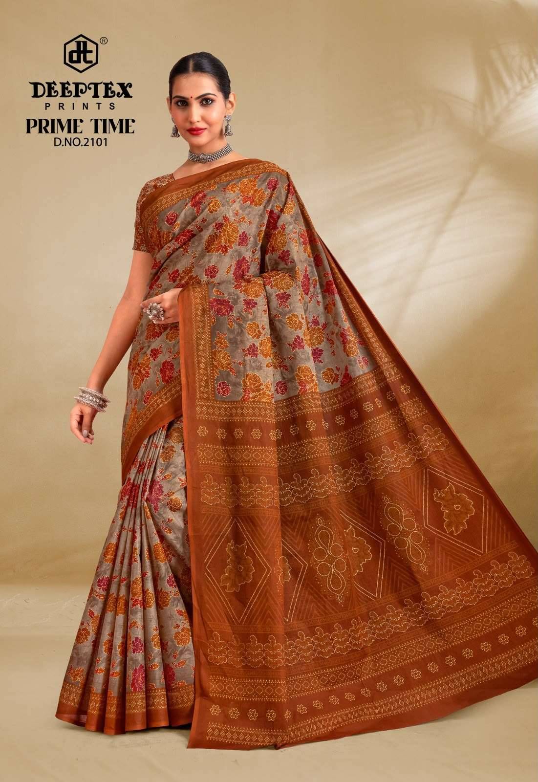 Deeptex Prime Time Vol 21 Daily Wear Heavy Cotton Saree Set 10 Pcs Catalog 