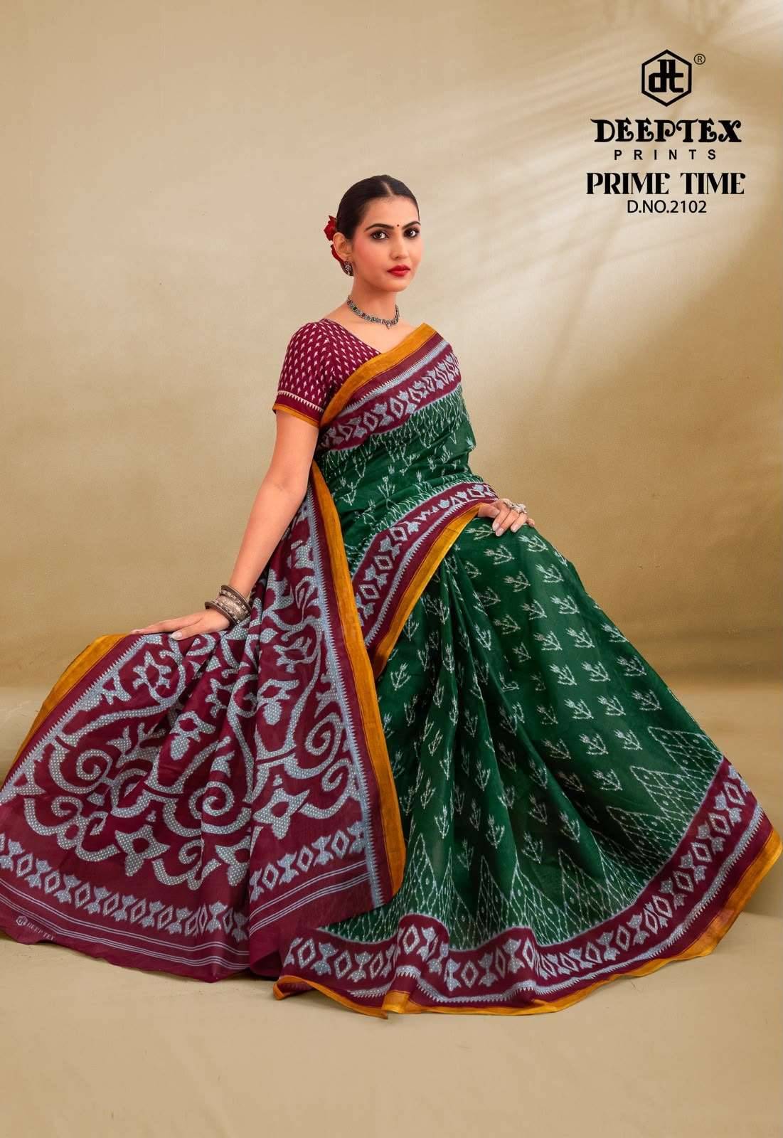 Deeptex Prime Time Vol 21 Daily Wear Heavy Cotton Saree Set 10 Pcs Catalog 