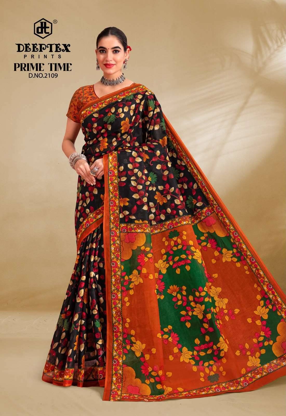 Deeptex Prime Time Vol 21 Daily Wear Heavy Cotton Saree Set 10 Pcs Catalog 
