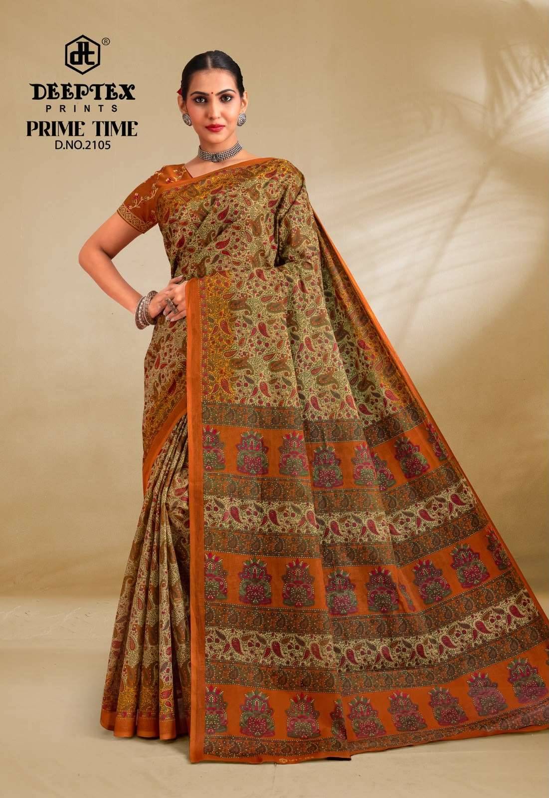 Deeptex Prime Time Vol 21 Daily Wear Heavy Cotton Saree Set 10 Pcs Catalog 