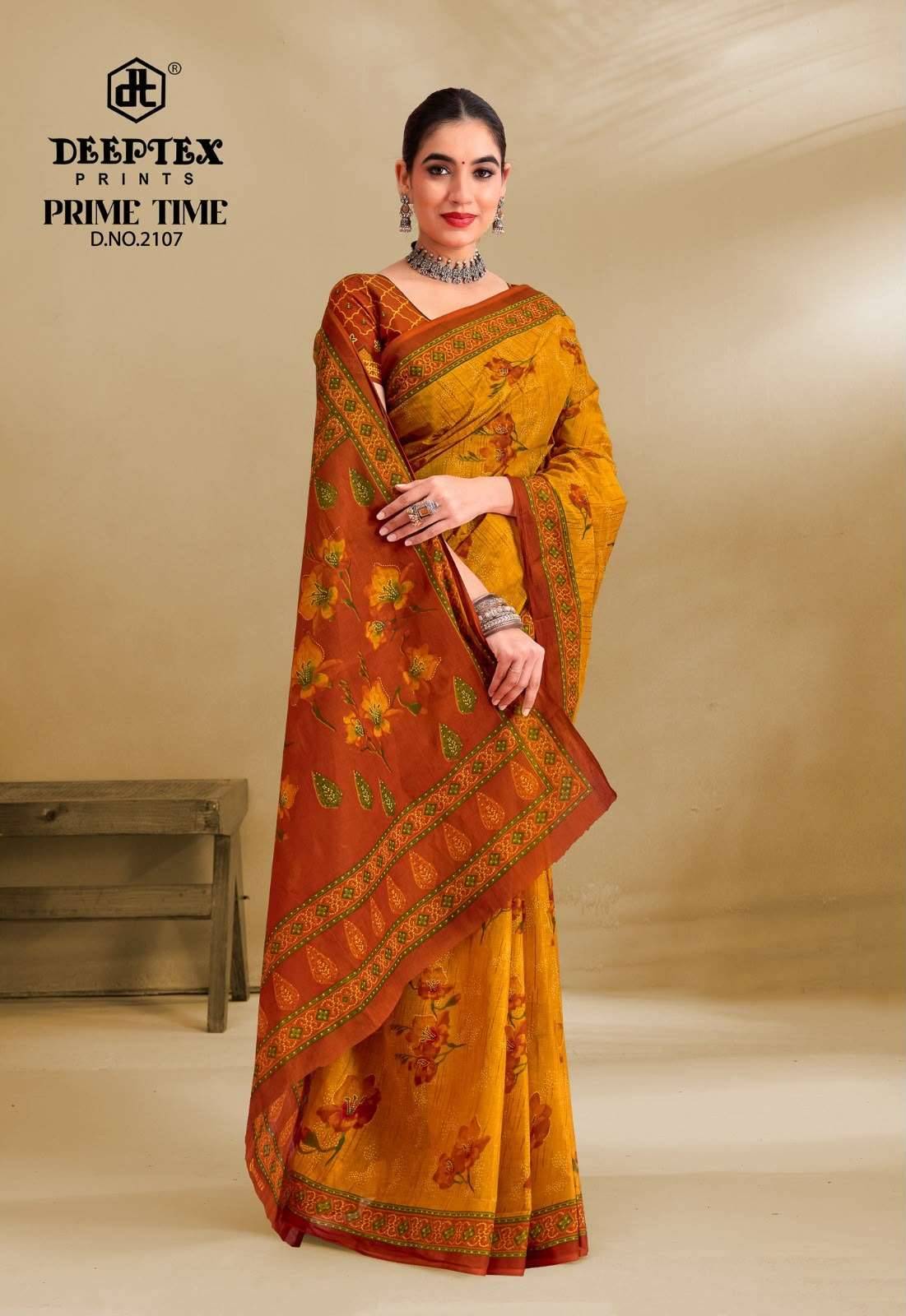 Deeptex Prime Time Vol 21 Daily Wear Heavy Cotton Saree Set 10 Pcs Catalog 