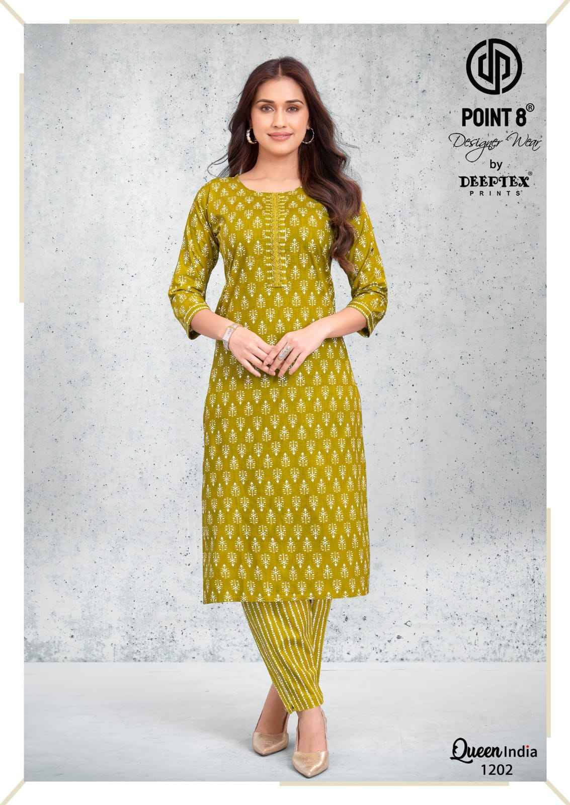 Deeptex Queen India Vol 12 Cotton Kurti With Pant 10 pcs Catalog