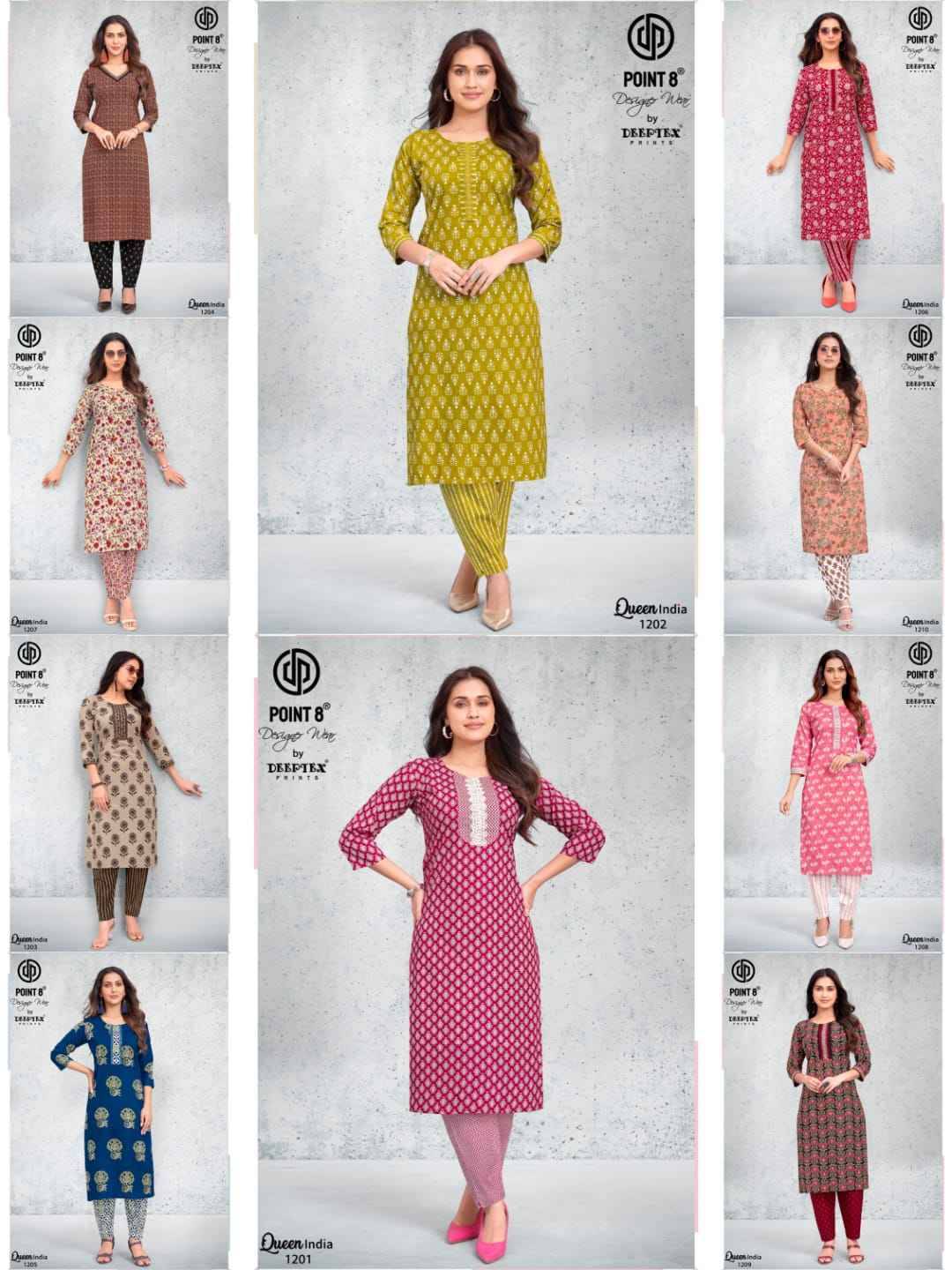 Deeptex Queen India Vol 12 Cotton Kurti With Pant 10 pcs Catalog