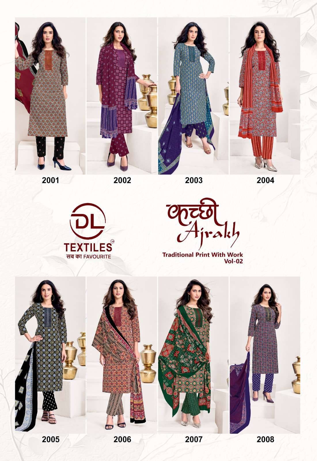 DL TEXTILES KUTCHHI AJRAKH VOL 2 COTTON READYMADE SUITS 8 PCS SET
