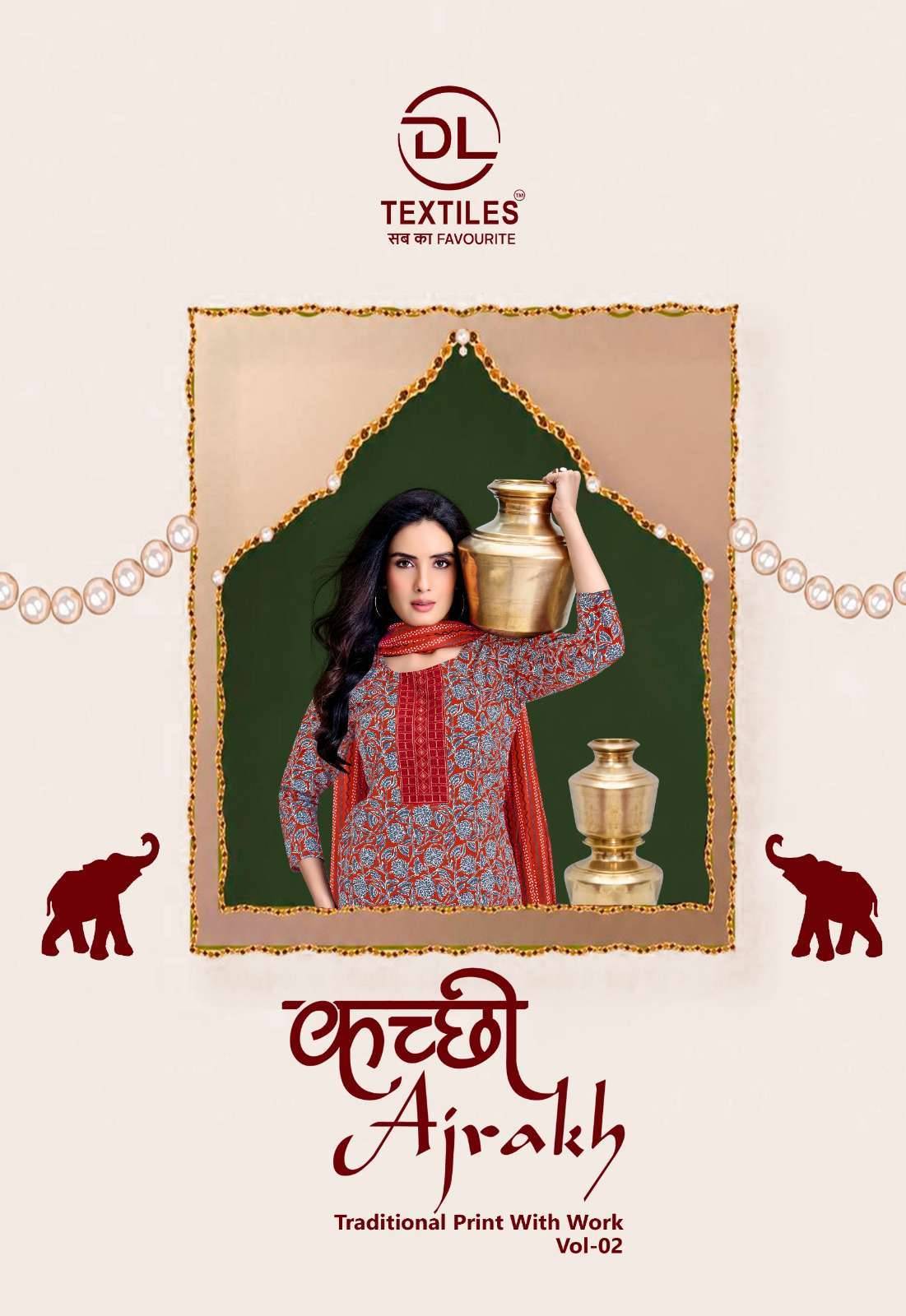 DL TEXTILES KUTCHHI AJRAKH VOL 2 COTTON READYMADE SUITS 8 PCS SET
