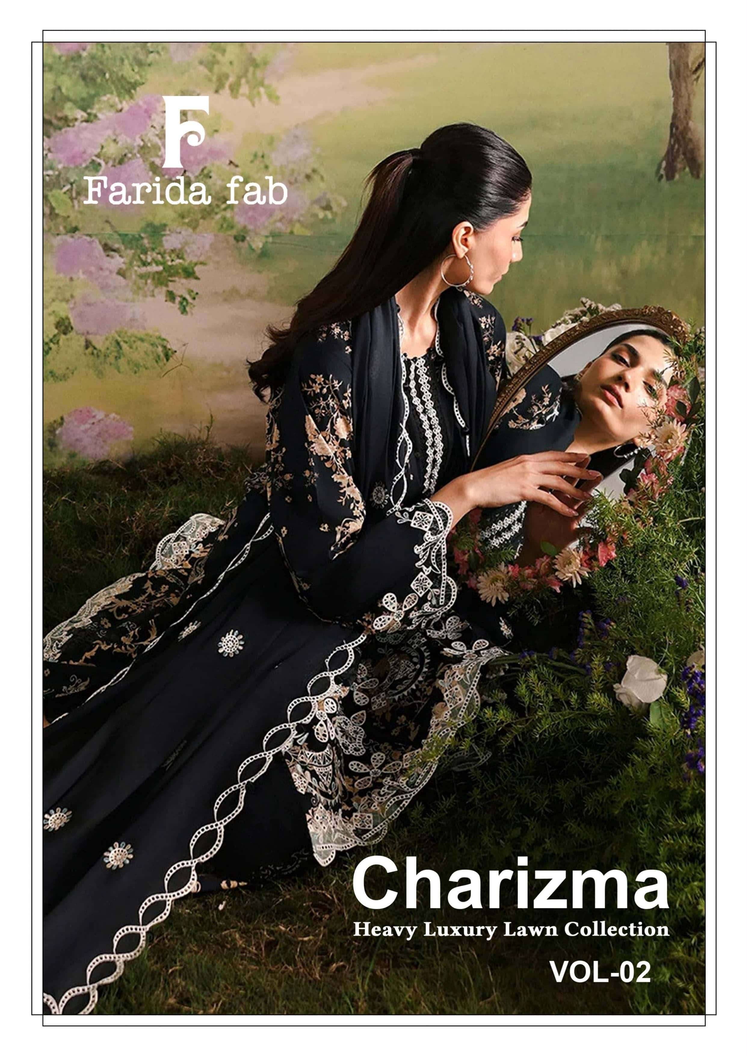 Farida Fab Charizma Vol 2 Heavy Luxury Lawn Collection Salwar Suit 6 Pcs Catalog 