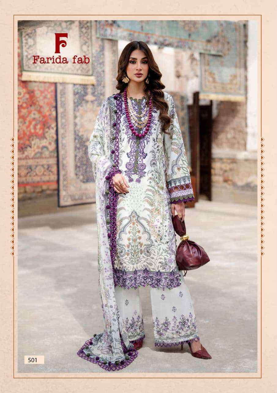 Farida Fab Elaaf Vol 5 Cotton Dress Material Wholesale Price 6 pcs Catalogue