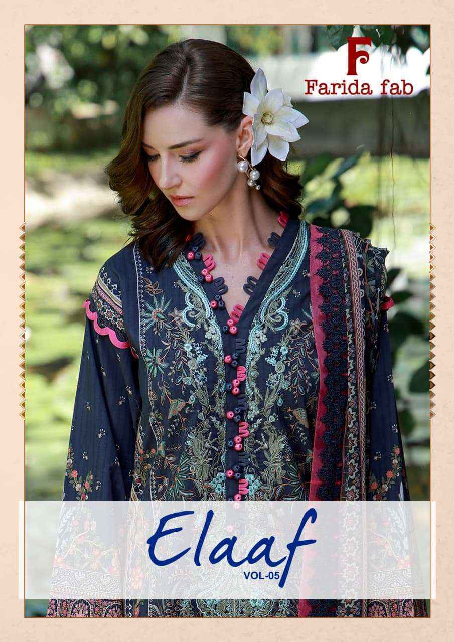 Farida Fab Elaaf Vol 5 Cotton Dress Material Wholesale Price 6 pcs Catalogue
