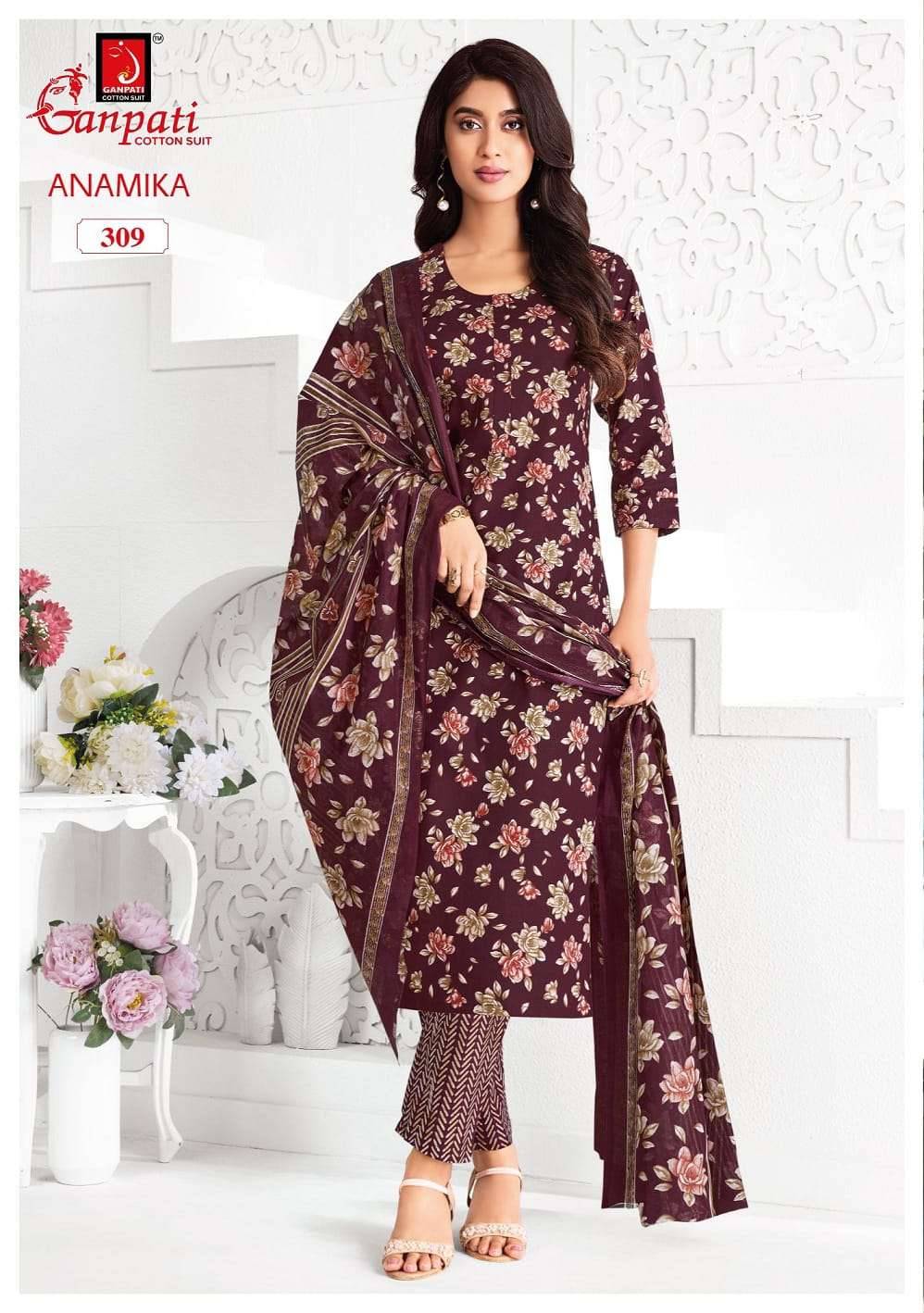 Ganpati Anamika Vol 3 Pure Cotton Kurti Pant Dupatta Set _ Surat Wholesale Market 12 Pcs Catalog 