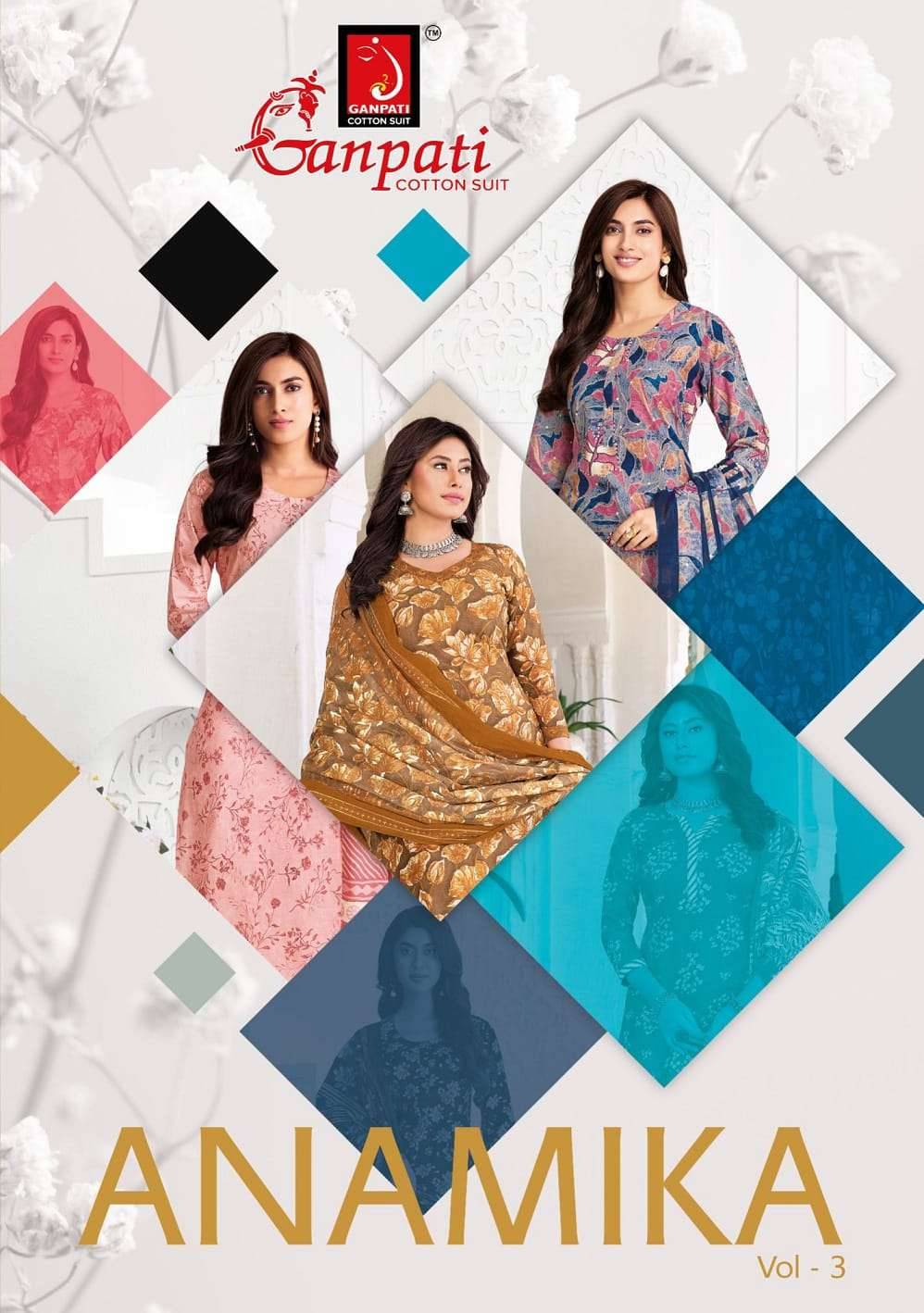 Ganpati Anamika Vol 3 Pure Cotton Kurti Pant Dupatta Set _ Surat Wholesale Market 12 Pcs Catalog 