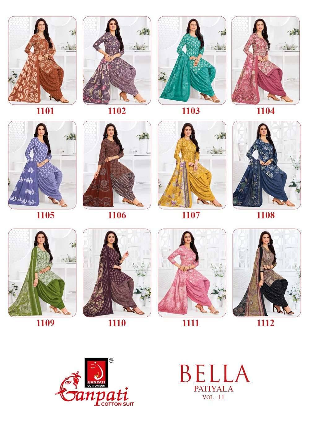 Ganpati Bella Patiyala Vol 11 Pure Cotton Readymade Suit 12 Pcs Catalog