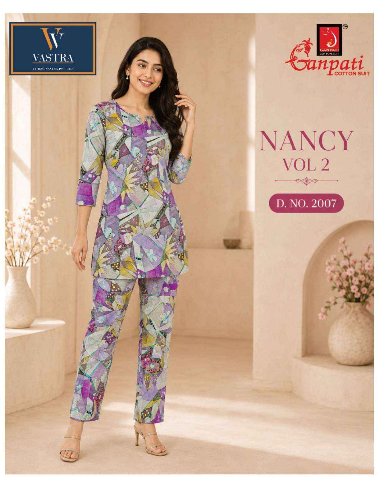GANPATI NANCY VOL 2 RAYON DIGITAL PRINTED CO-ORD SET 12 PCS CATALOGUE
