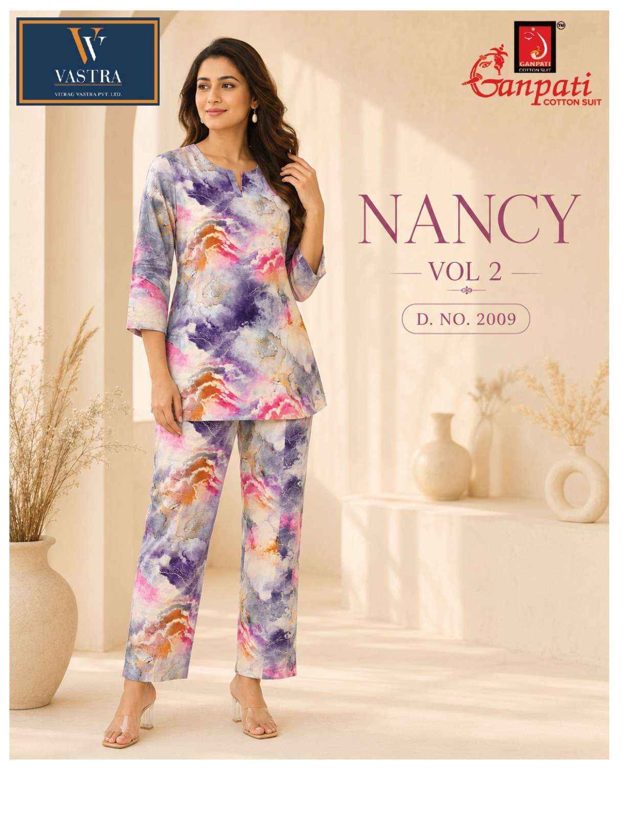 GANPATI NANCY VOL 2 RAYON DIGITAL PRINTED CO-ORD SET 12 PCS CATALOGUE