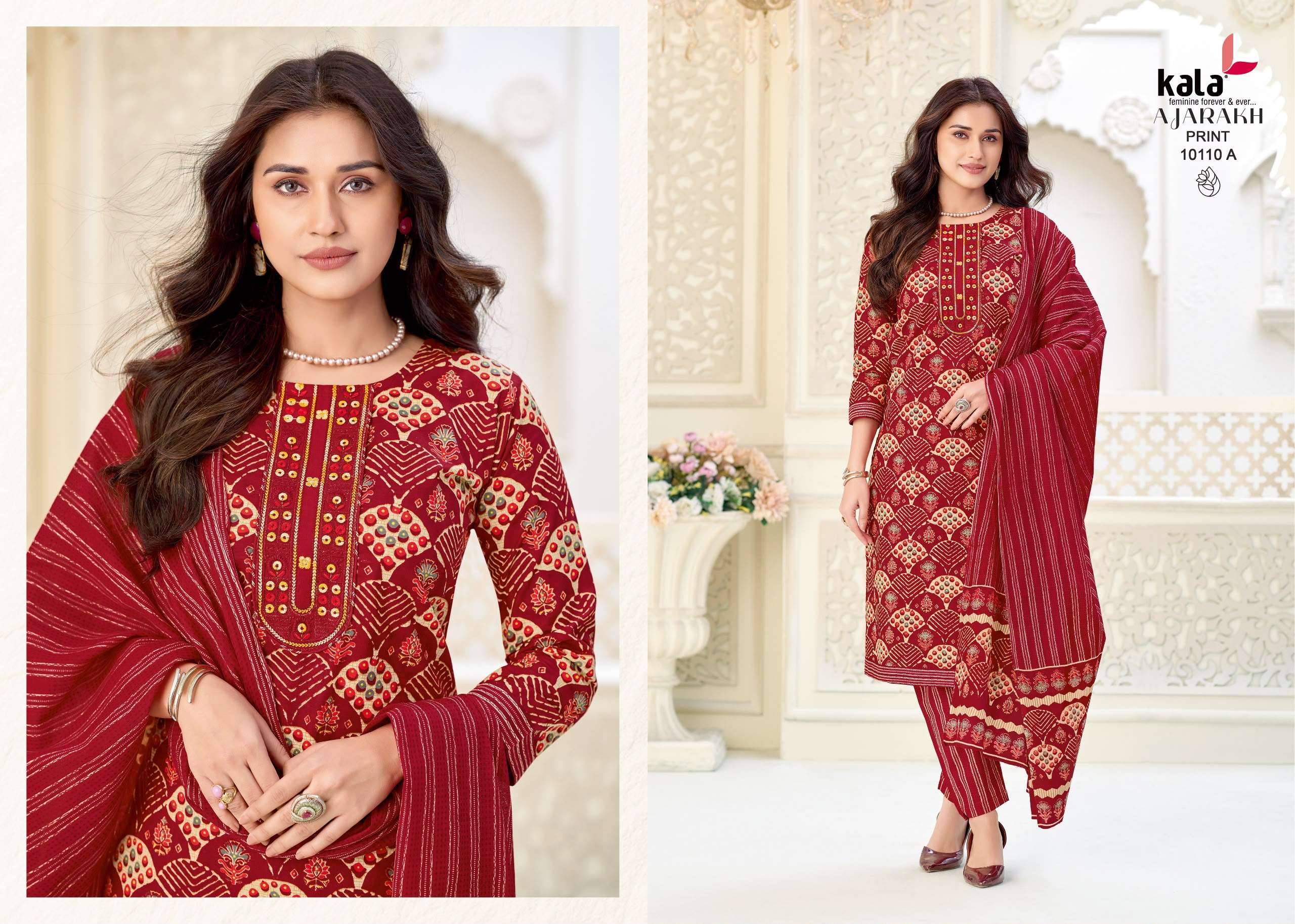 KALA FASHION AJARAKH PRINT VOL 1 PURE COTTON READYMADE SUITS 10 PCS CATALOGUE