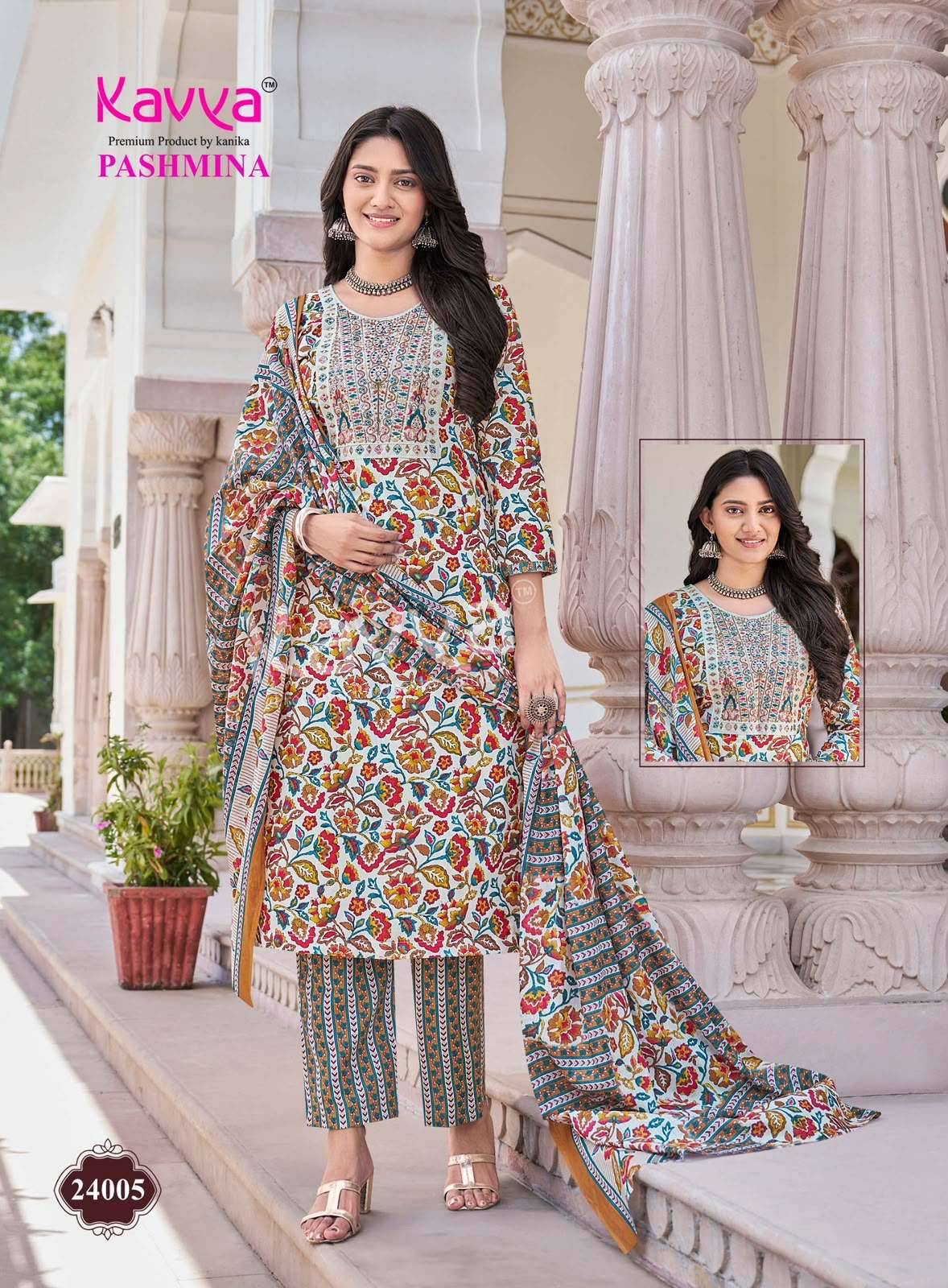 Kavya Pashmina Vol 24 Premium Cotton 3 Pec Set _ Surat Wholesale Market 10 Pcs Catalog 
