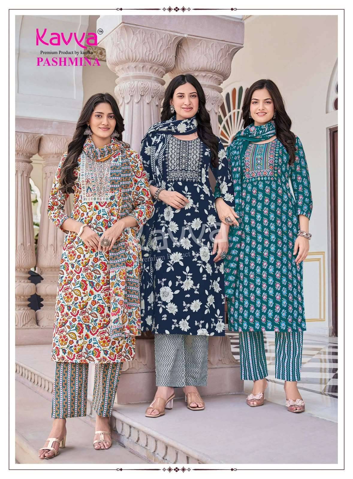 Kavya Pashmina Vol 24 Premium Cotton 3 Pec Set _ Surat Wholesale Market 10 Pcs Catalog 