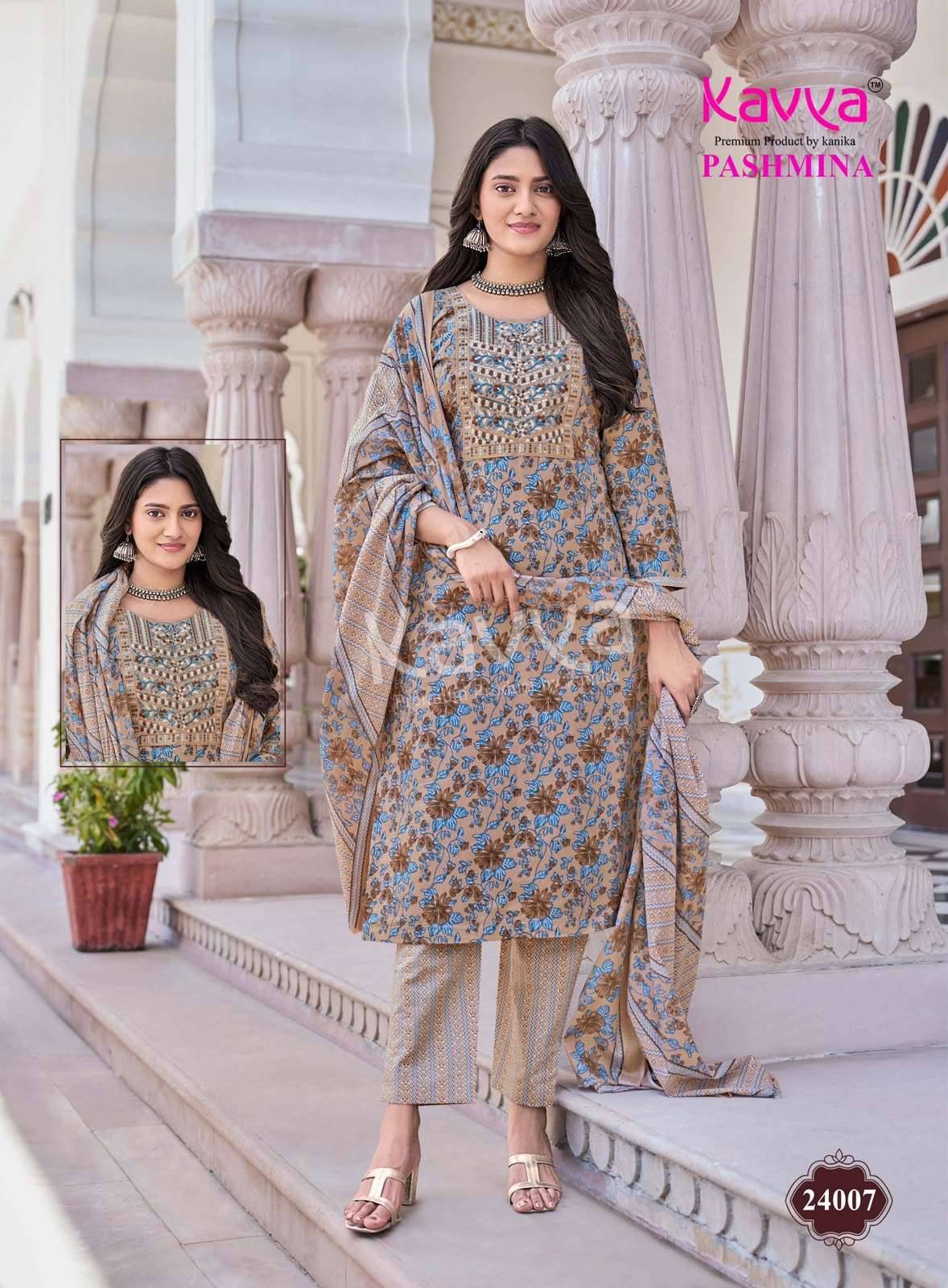 Kavya Pashmina Vol 24 Premium Cotton 3 Pec Set _ Surat Wholesale Market 10 Pcs Catalog 